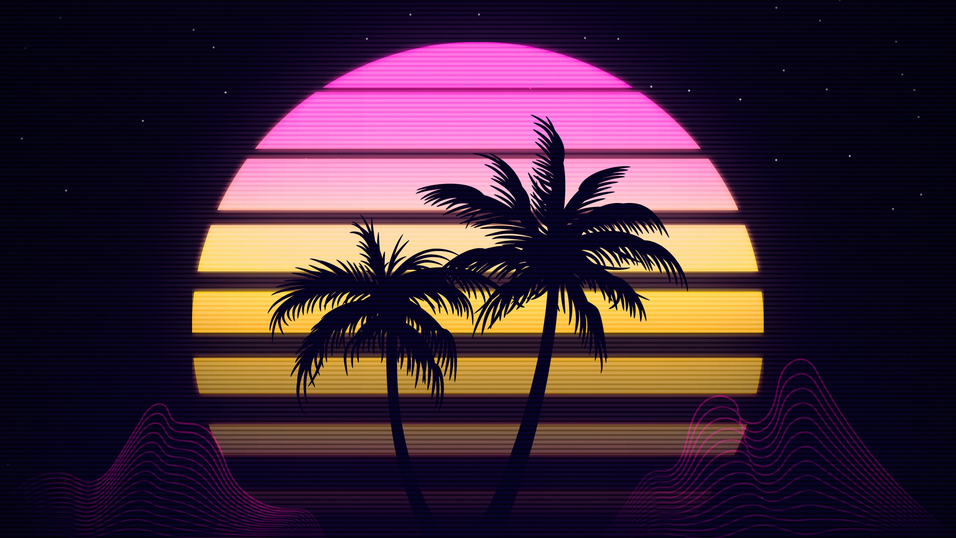 Palm Trees Retrowave 4k 1366x768 Resolution HD 4k Wallpaper, Image, Background, Photo and Picture