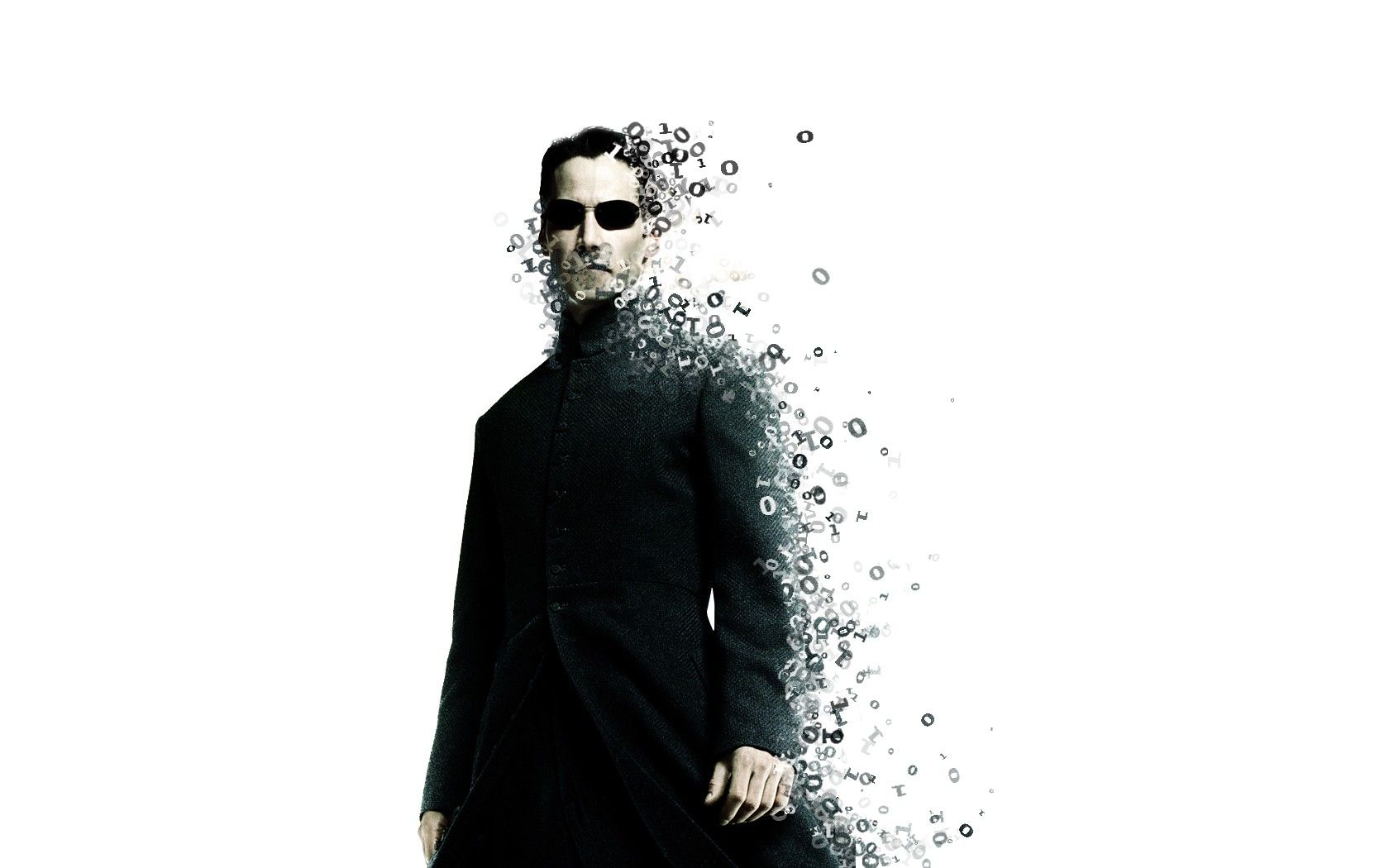 movies, Neo, Matrix, binary, The Matrix, sunglasses, numbers, Keanu Reeves, white background wallpaper