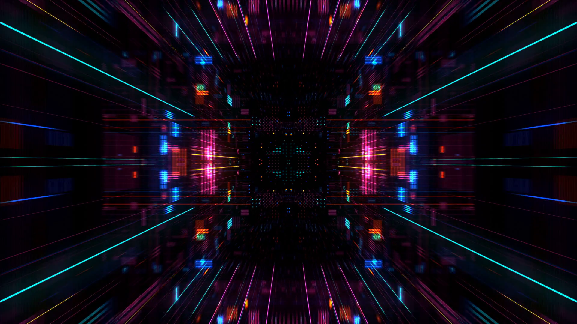 Abstract futuristic sci fi warp tunnel with particle grid. Motion graphic for data center, server, internet, speed. Futuristic big data visualization, hi tech b