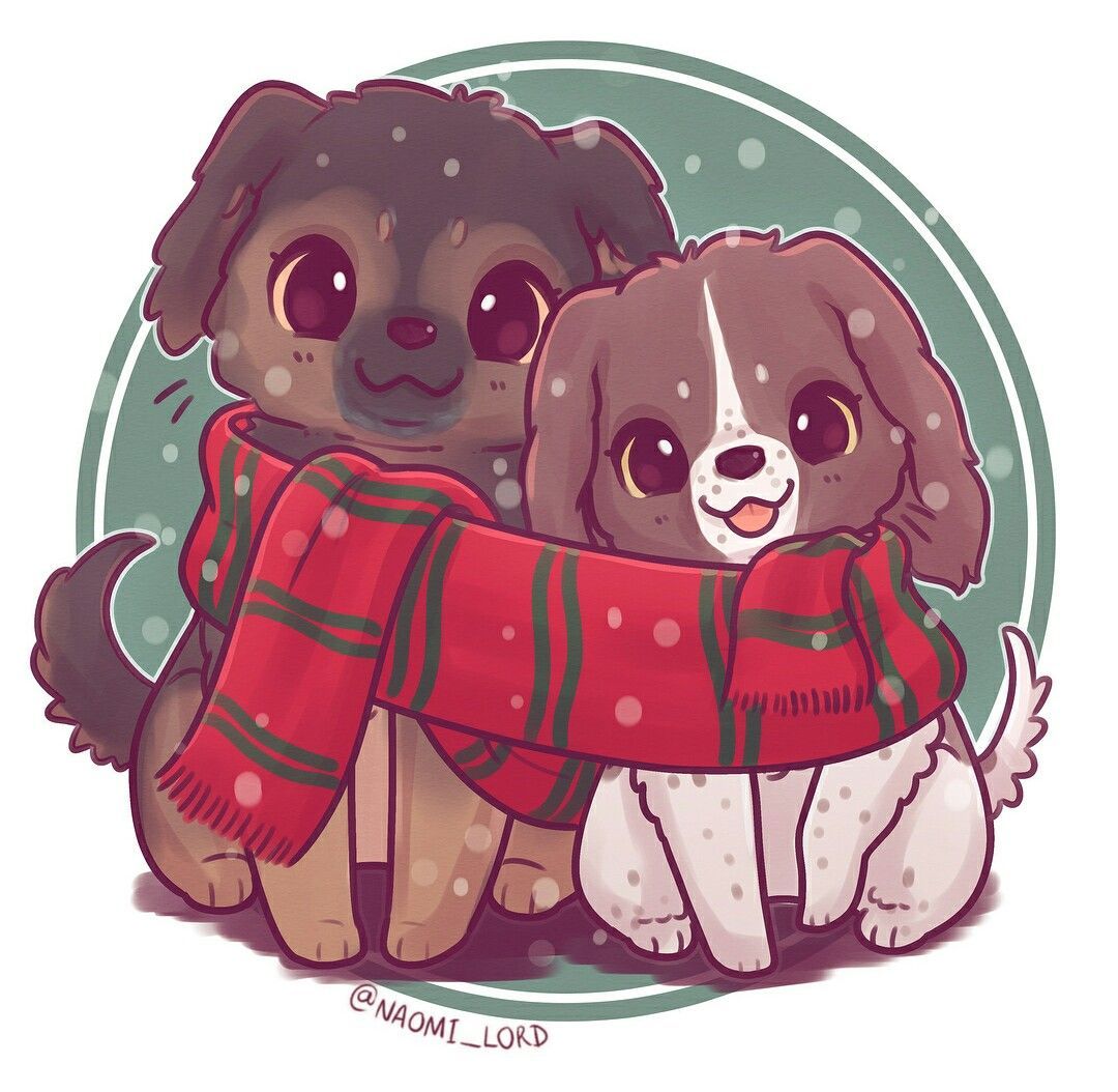 Christmas winter snuggle scarf pups dogs. Cute kawaii drawings, Cute animal drawings kawaii, Cute kawaii animals