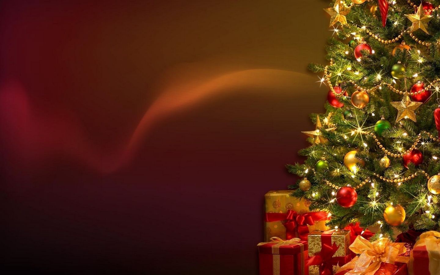Download wallpaper 1440x900 christmas tree, garland, gifts, decorations, holiday, new yea widescreen 16:10 HD background
