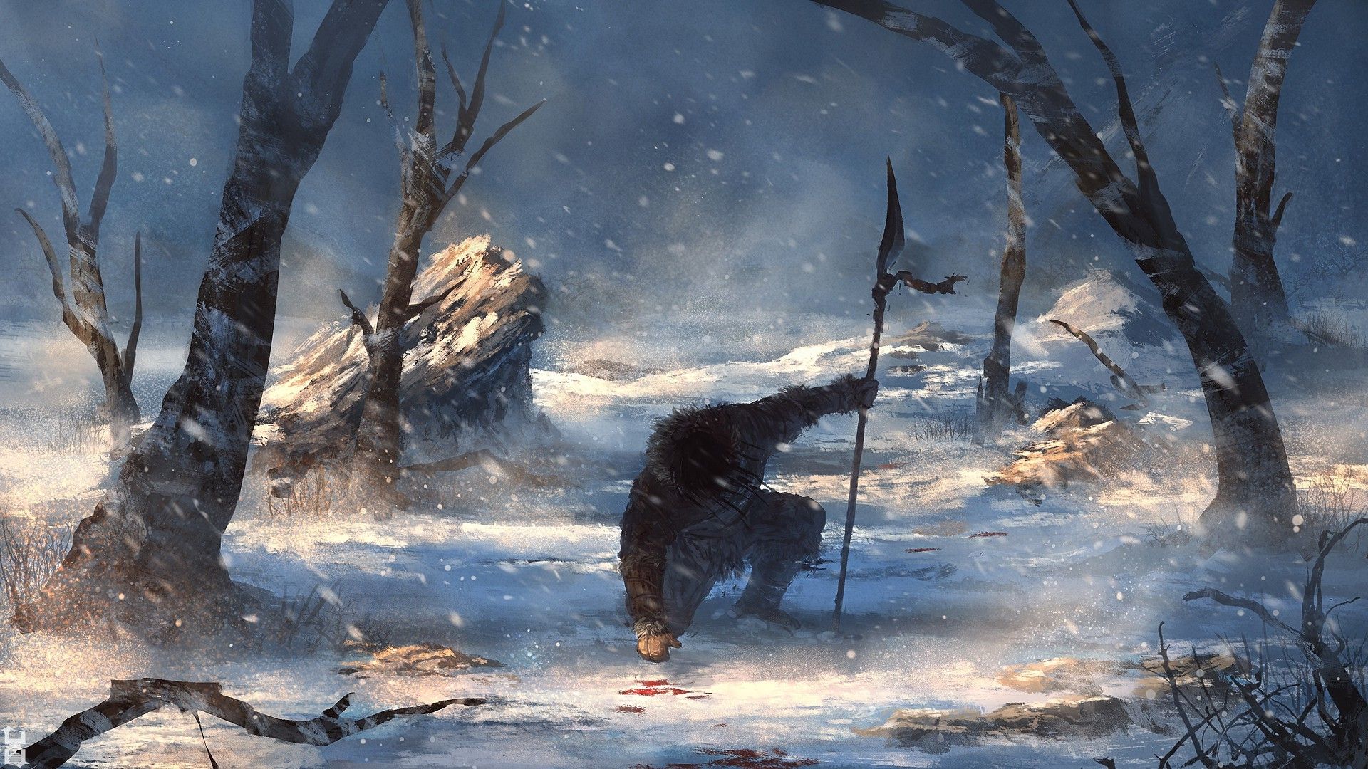 fantasy Art, Warrior, Spear, Winter Wallpaper HD / Desktop and Mobile Background