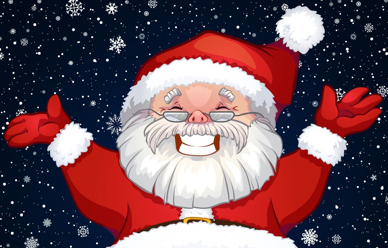 Wallpaper Snow, Smile, Face, Christmas, Costume, Snowflakes, Background, New year, Santa, Beard, Holiday, Santa Claus, Klaus, Santa Claus, Grandpa, Grandfather image for desktop, section новый год