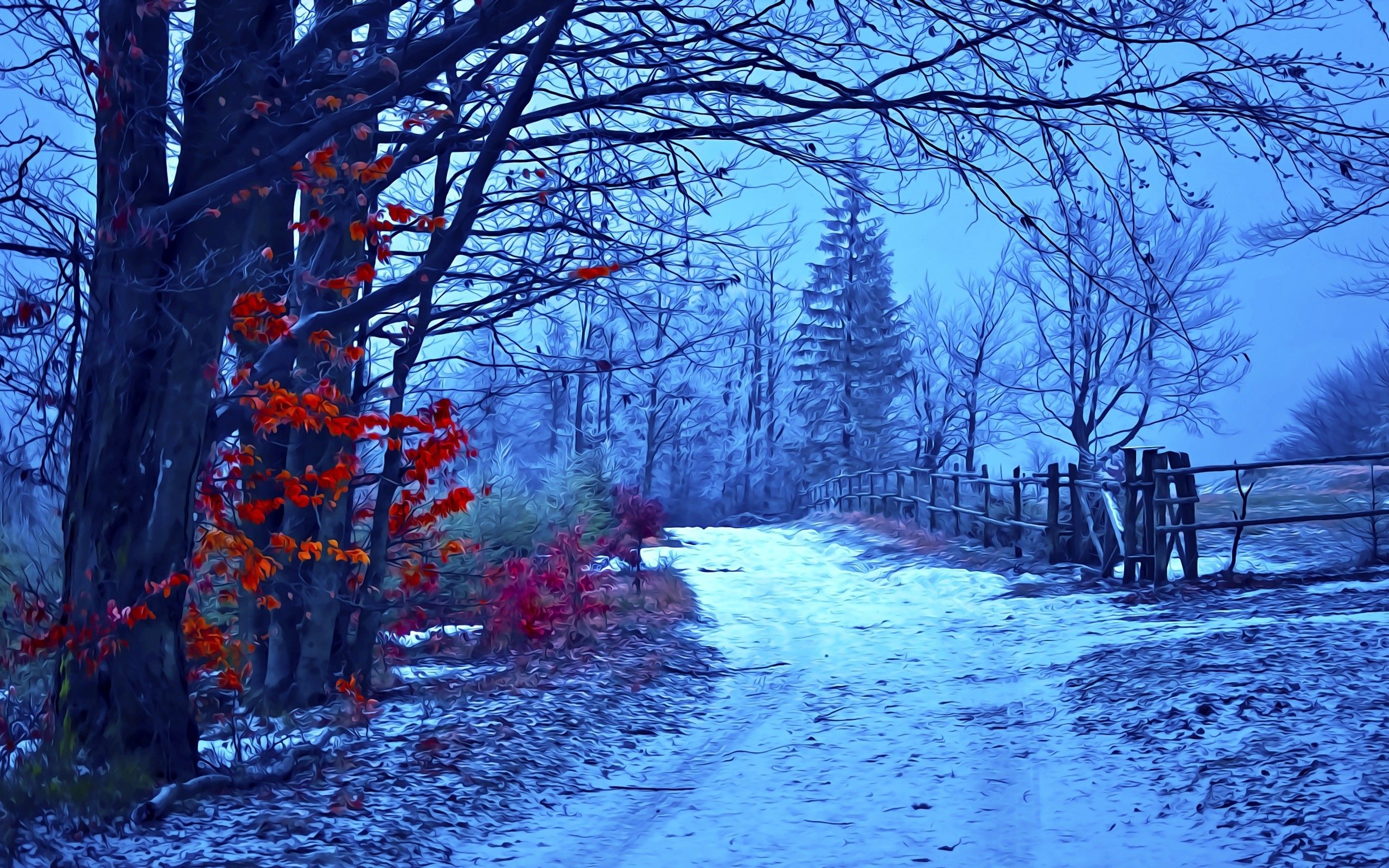 Download 2560x1600 Snow, Scenic, Mood, Trees, Artwork, Winter Wallpaper for MacBook Pro 13 inch