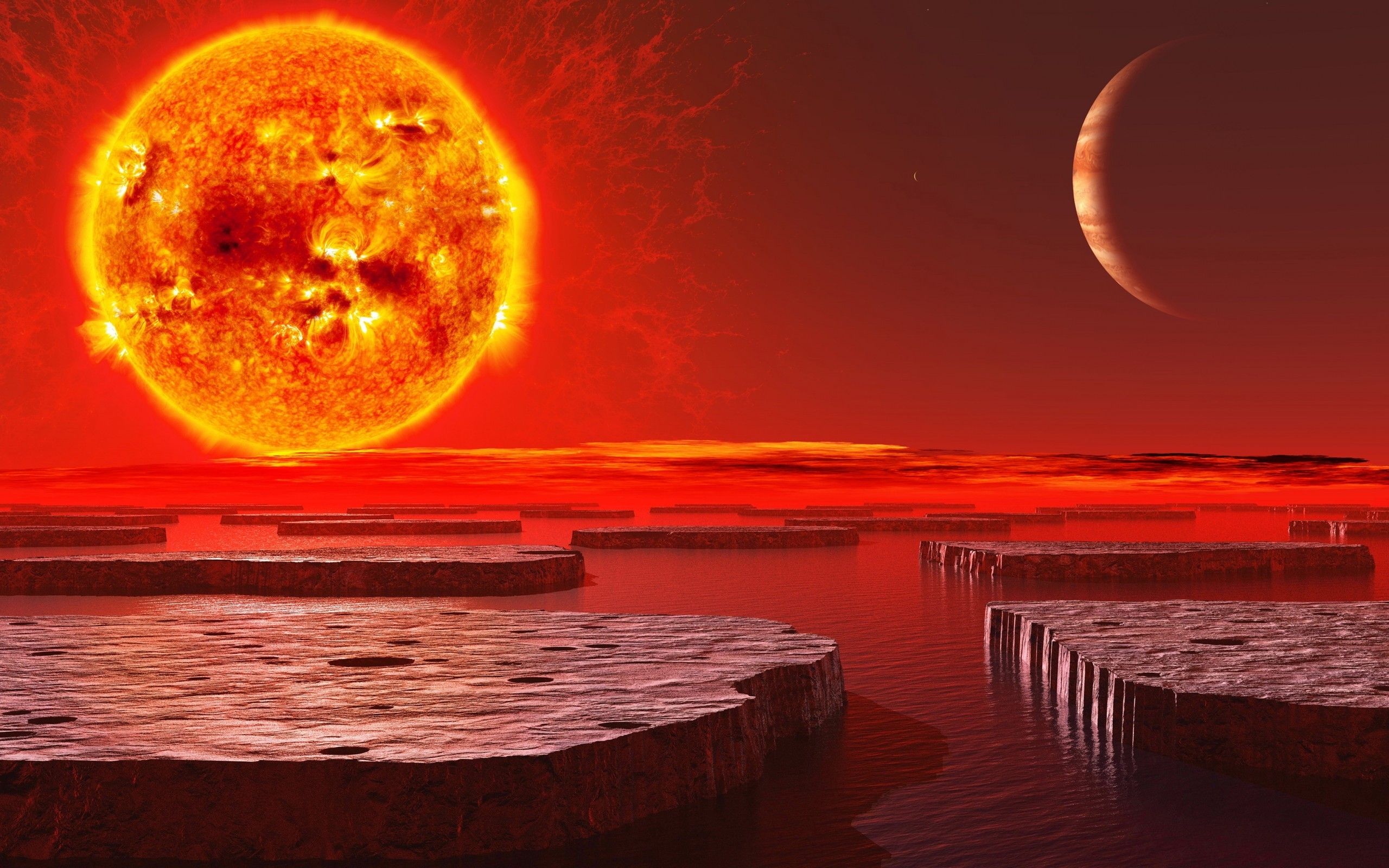 Download 2560x1600 Burning Planet, Sun, Close Up, Surface, Galaxy Wallpaper For MacBook Pro 13 Inch
