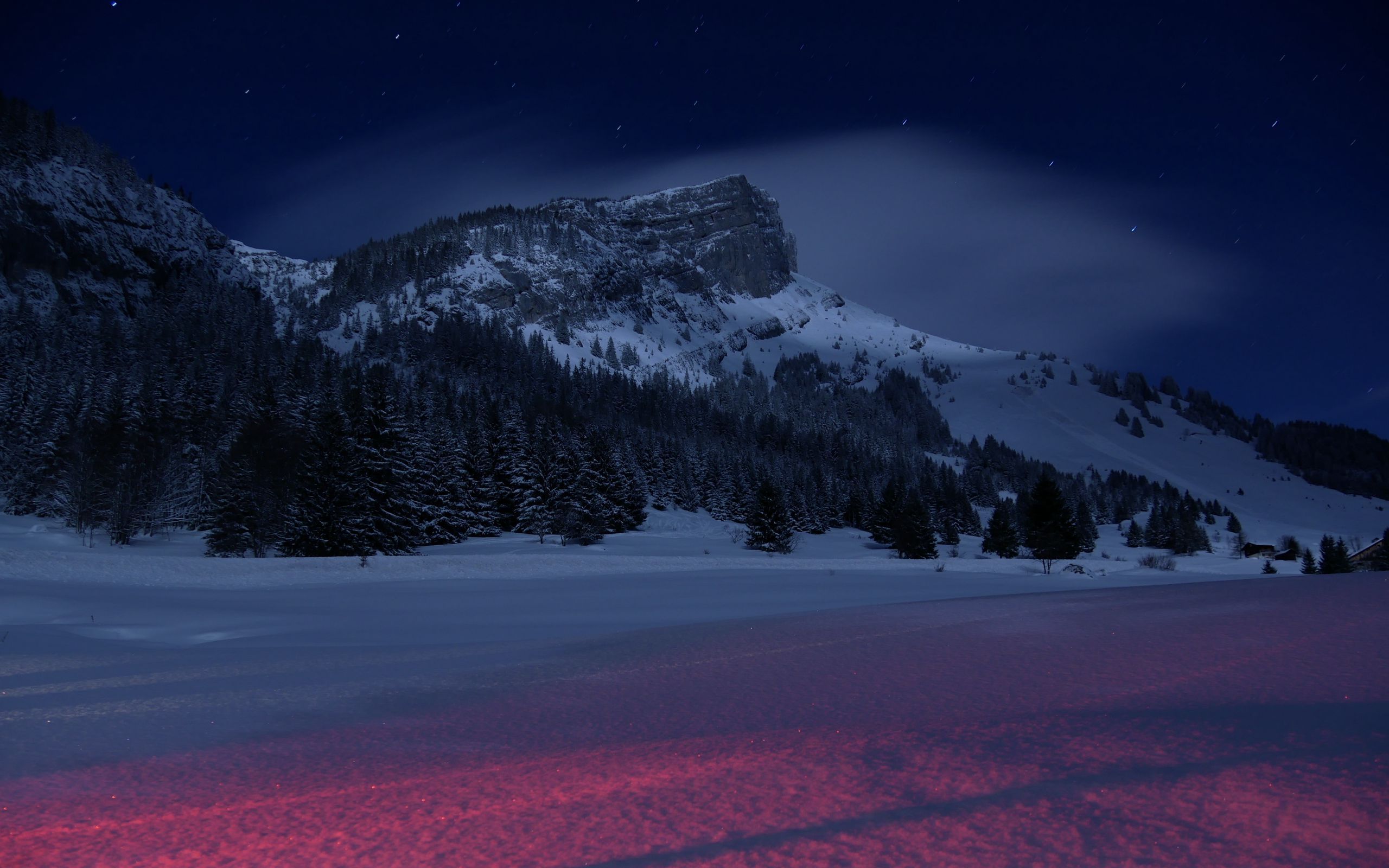 Download wallpaper 2560x1600 mountains, night, winter, snow, landscape, france widescreen 16:10 HD background