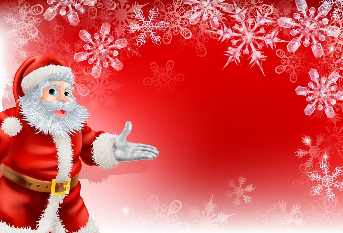 Red Christmas wallpaper Claus and snowflakes