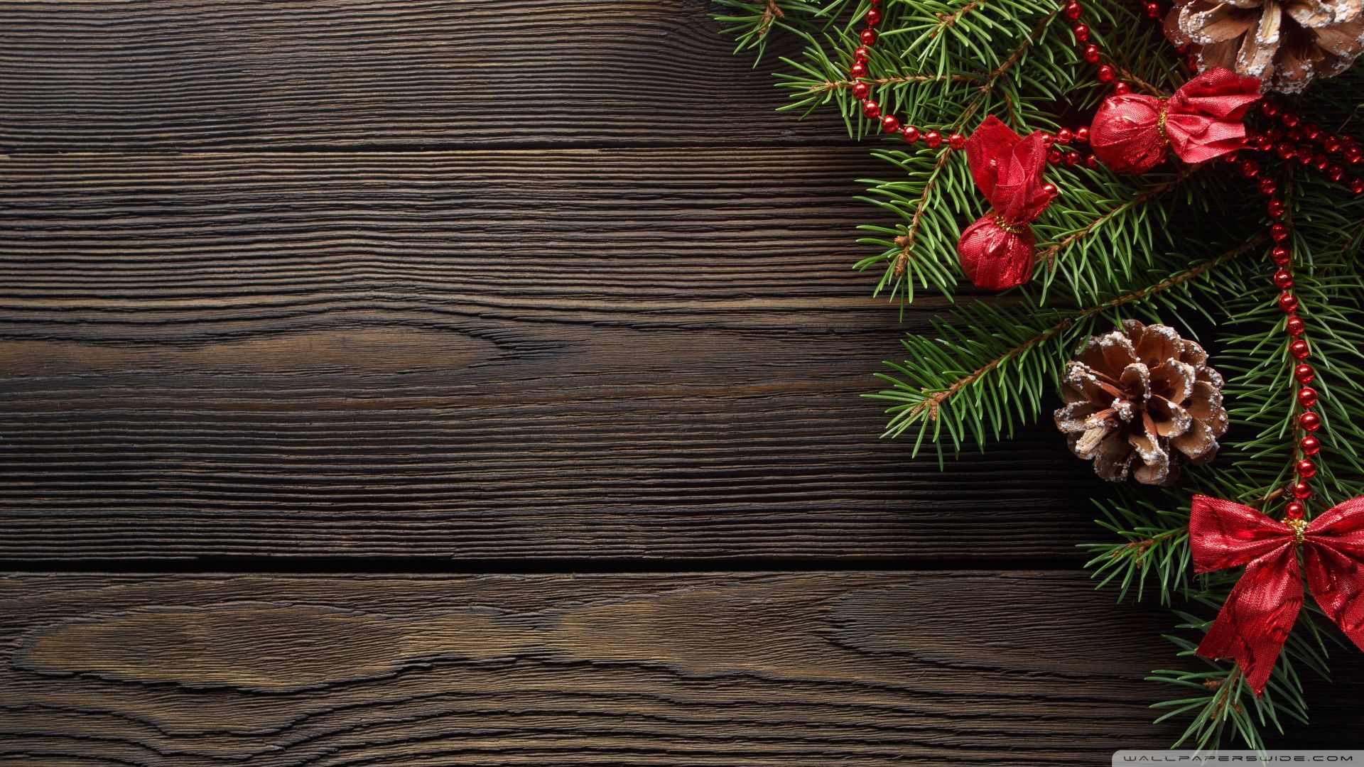 Dark Wood Table With Pine Branch And A Pine Cone. Christmas wallpaper hd, Dark wood table, Christmas wallpaper