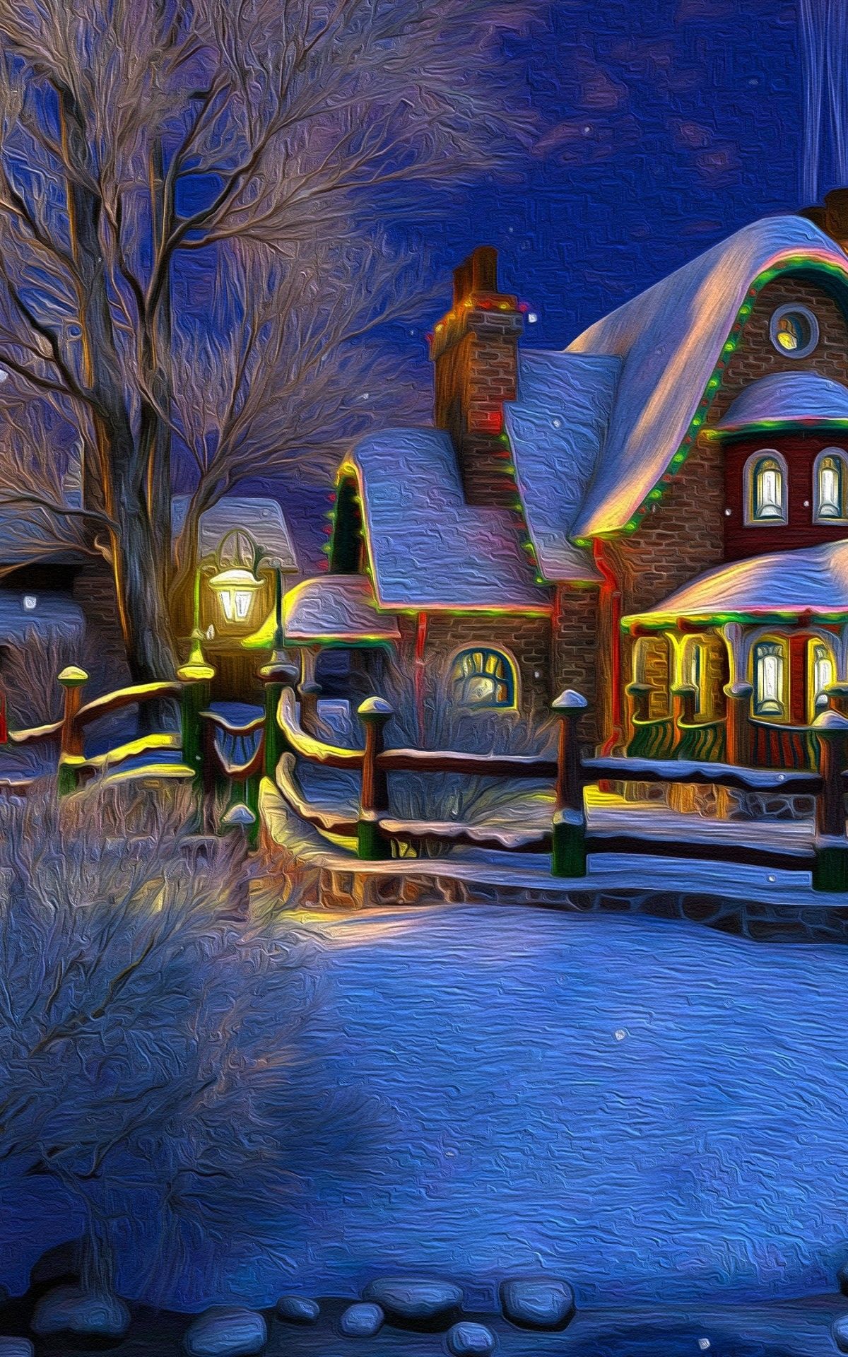 Download 1200x1920 Christmas 2018, Cozy House, Winter, Snow Wallpaper for Asus Transformer, Asus Nexus 7, Amazon Kindle Fire HD 8.9