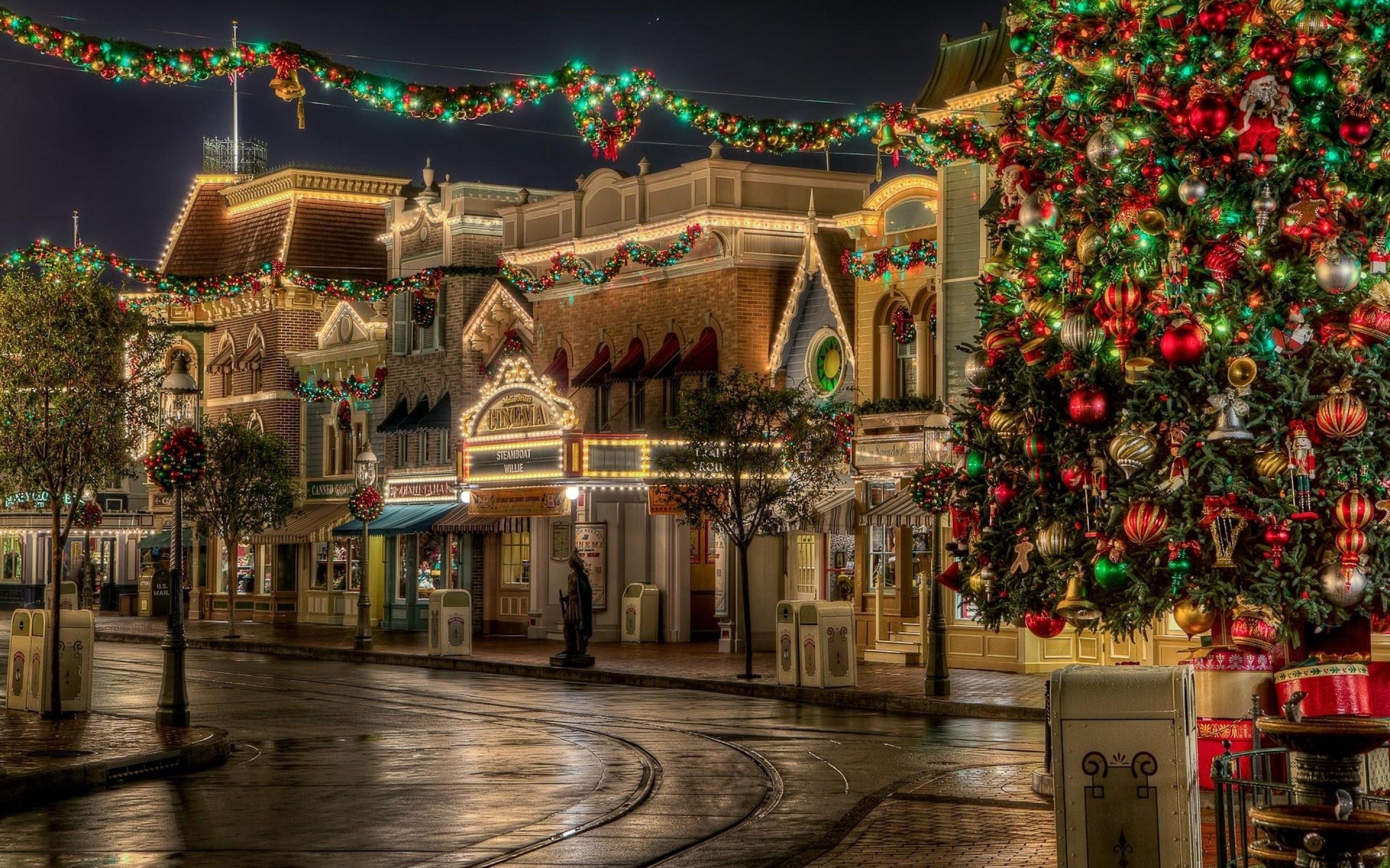 Res: 2880x Christmas Wallpaper 12. Disney christmas, Disneyland christmas, Christmas town