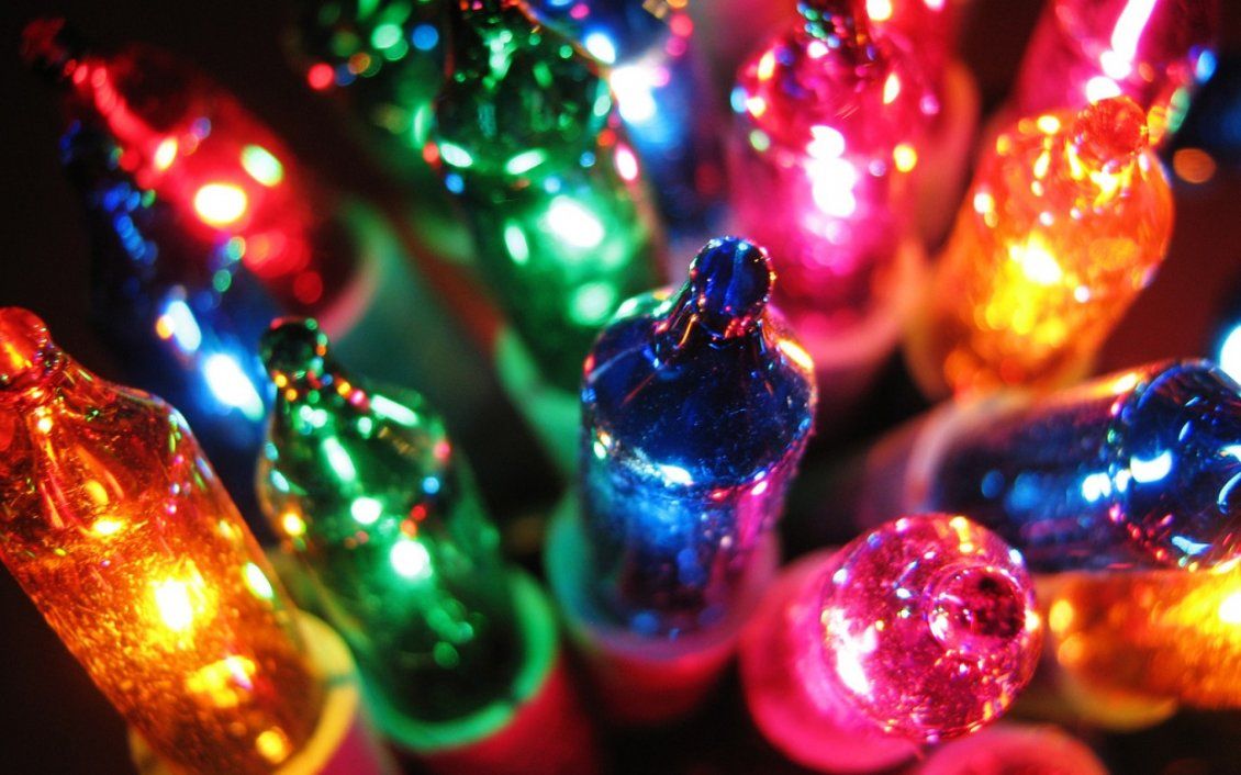 Macro colorful Christmas lights Winter Holiday