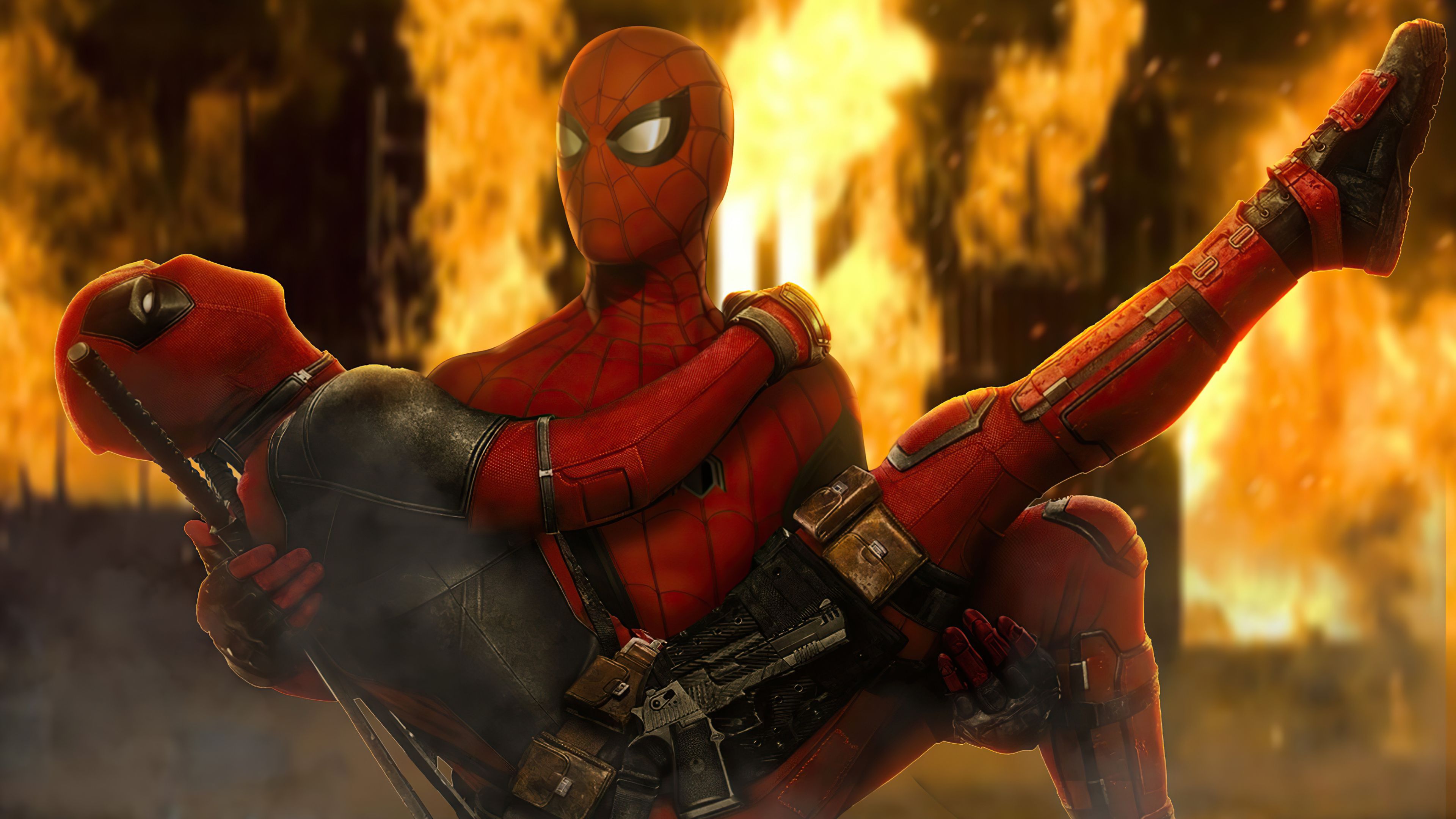 Spiderman Holding Deadpool, HD Superheroes, 4k Wallpaper, Image, Background, Photo and Picture