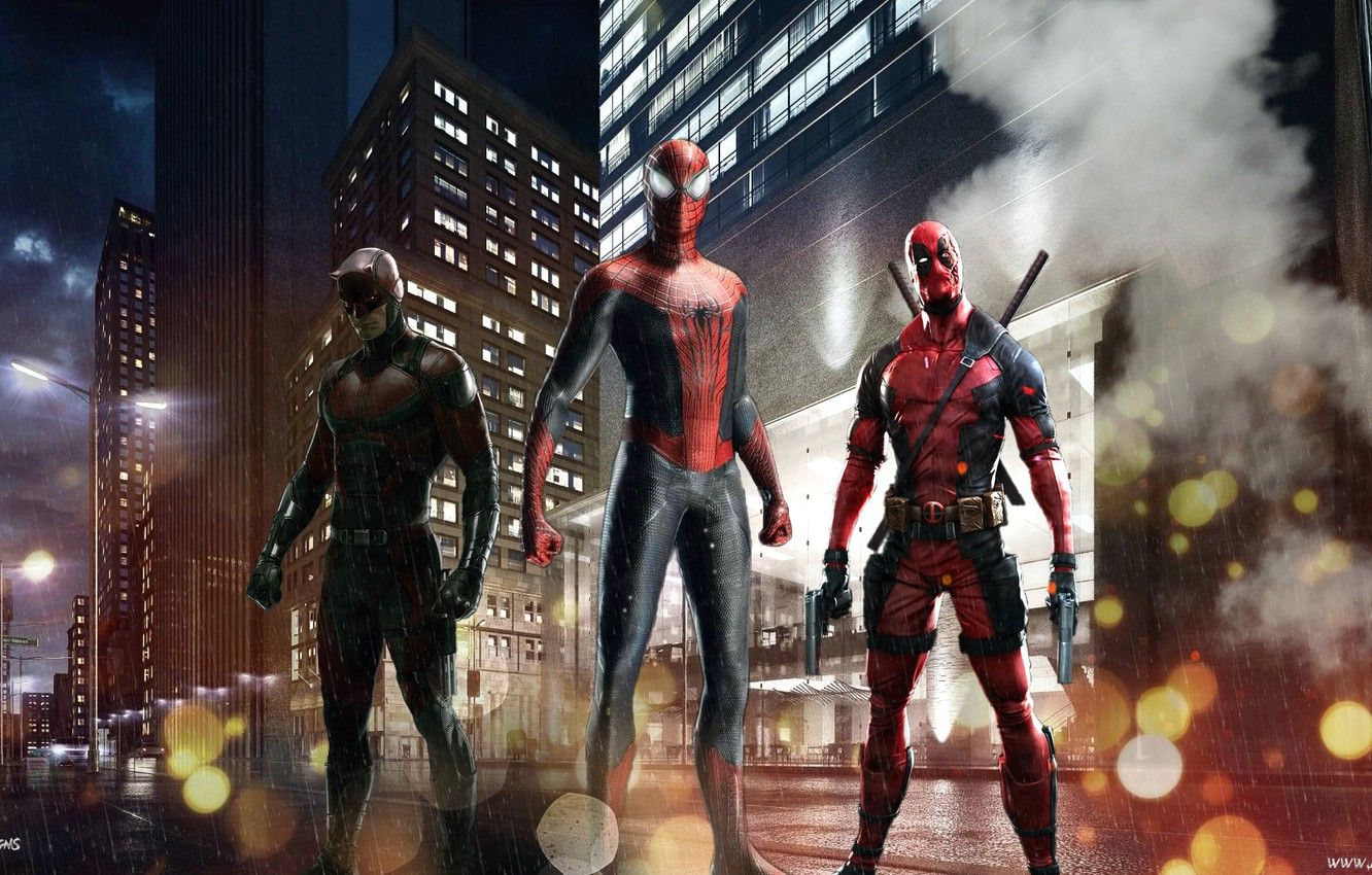 Wallpaper deadpool, spider man, daredevil, Red team image for desktop, section фильмы