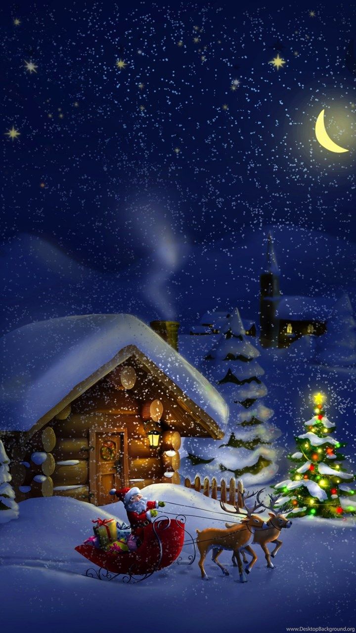 Christmas Night With Santa 4K Ultra HD Wallpaper Desktop Background