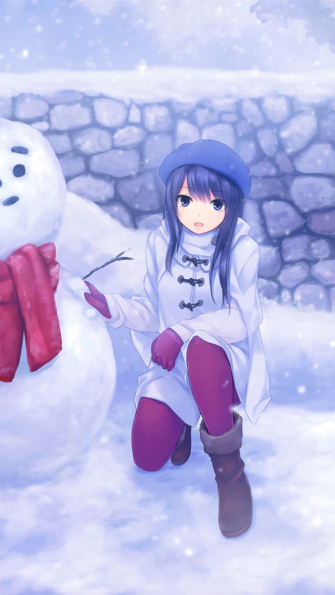 Anime Girl And Snowman, Snowy 1125x2436 IPhone 11 Pro XS X Wallpaper, Background, Picture, Image