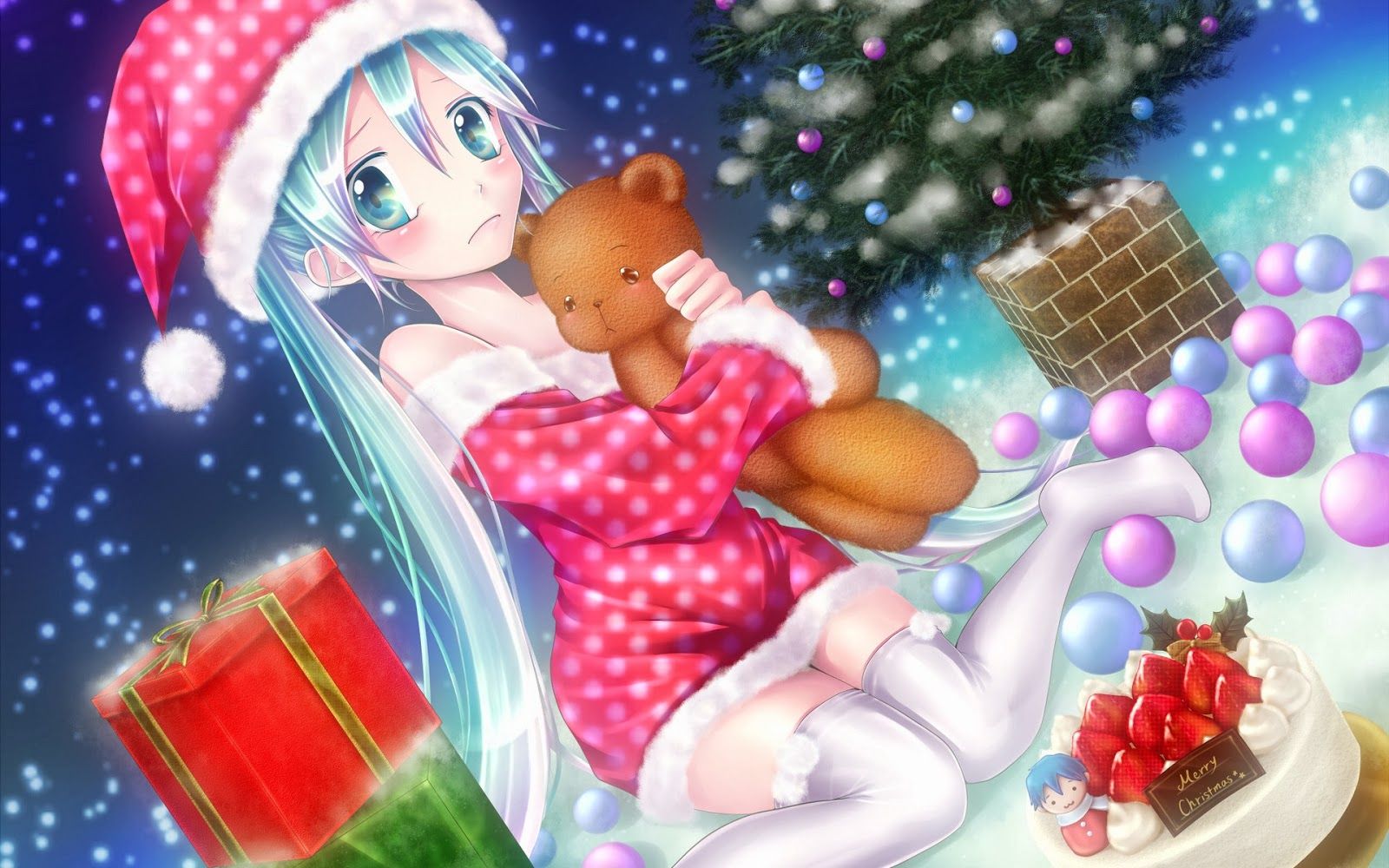 beautiful desktop wallpaper 2014: Anime girl on the Christmas eve Wallpaper