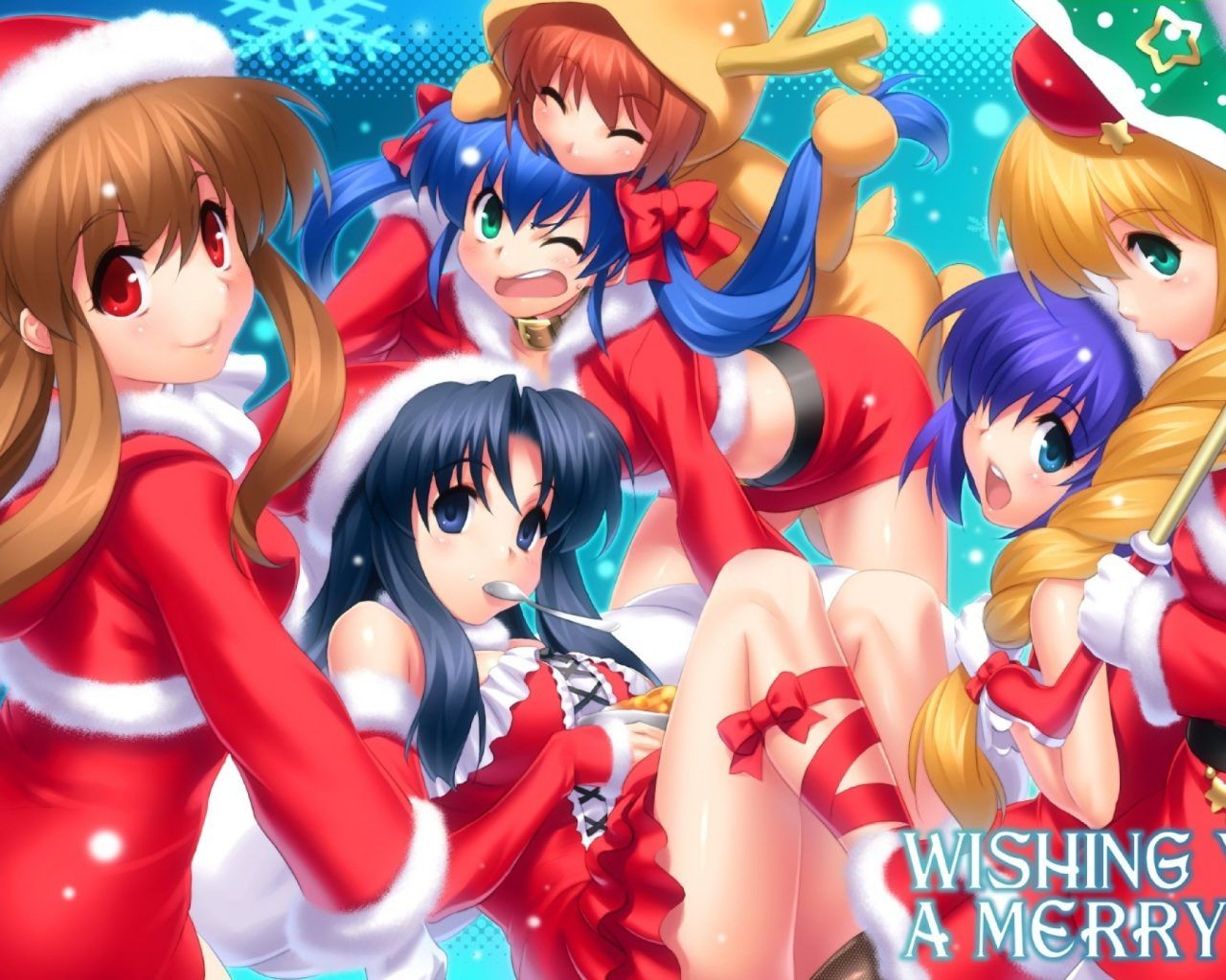 Christmas Girls With Blond Brown Hair Celebration Of Christmas And New Year Anime Christmas Picture Desktop HD Wallpaper 2560x1440, Wallpaper13.com