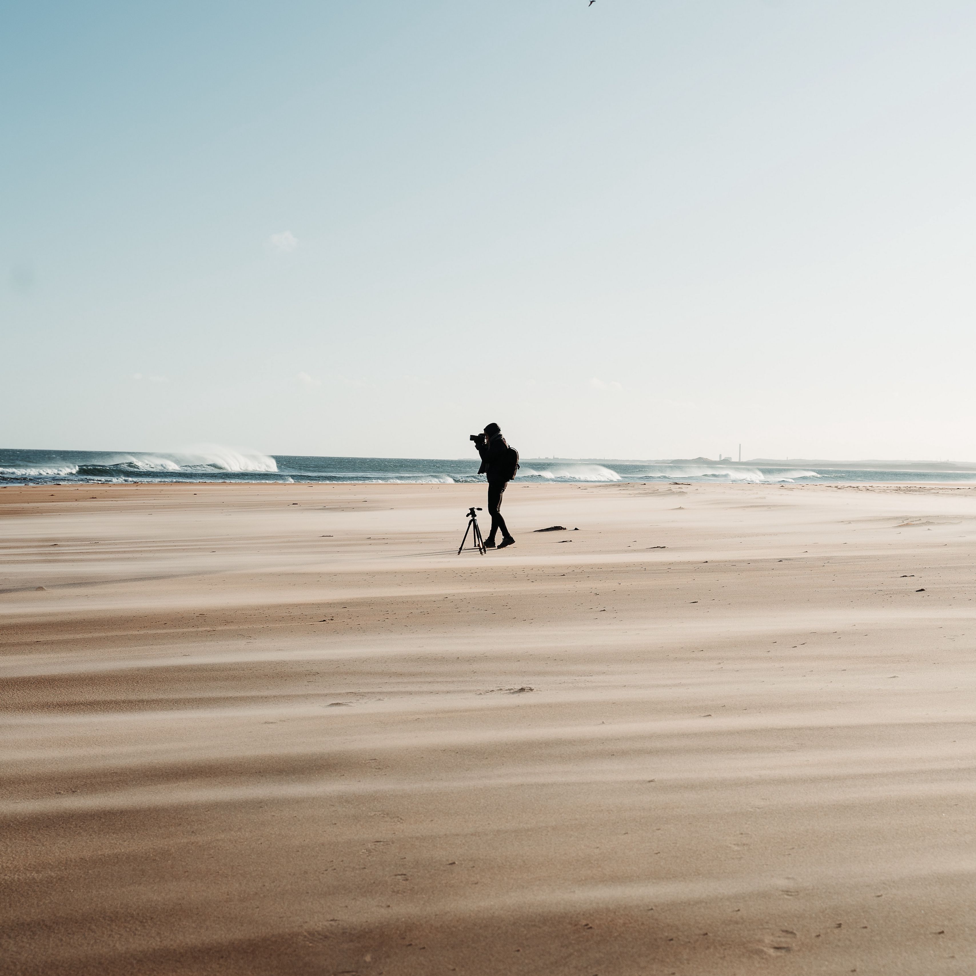 Download wallpaper 3415x3415 man, beach, alone, photographer, nature ipad pro 12.9 retina for parallax HD background