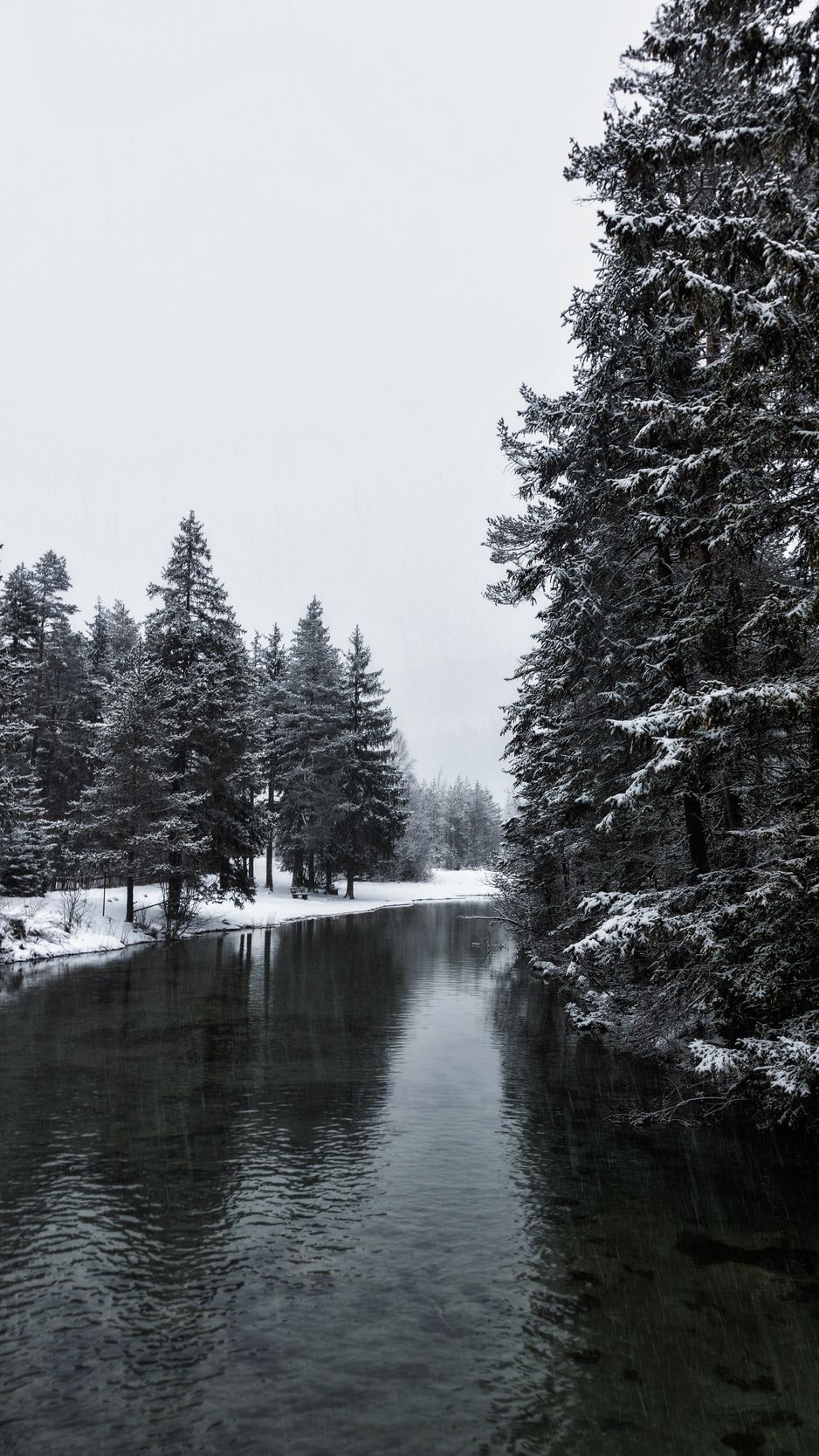 Download Wallpaper 938x1668 River, Winter, Trees, Snow Iphone 8 7 6s 6 For Parallax HD Background