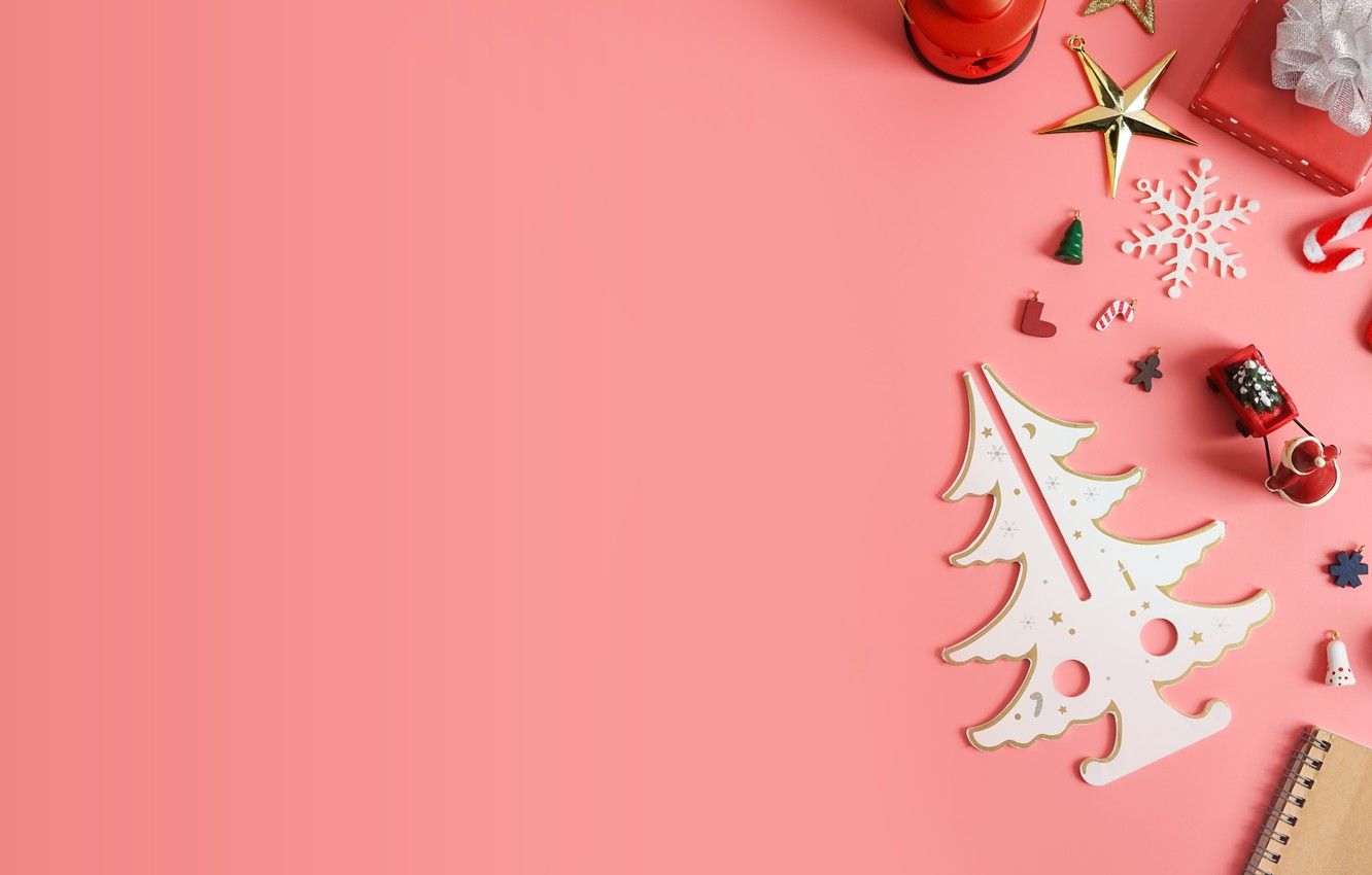 Wallpaper decoration, New Year, Christmas, Christmas, pink background, pink, New Year, decoration, Merry image for desktop, section новый год