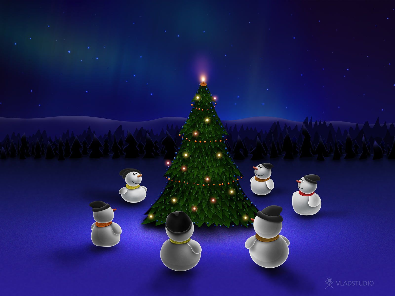 snowmen around christmas tree. Christmas desktop wallpaper, Christmas tree wallpaper, Christmas desktop