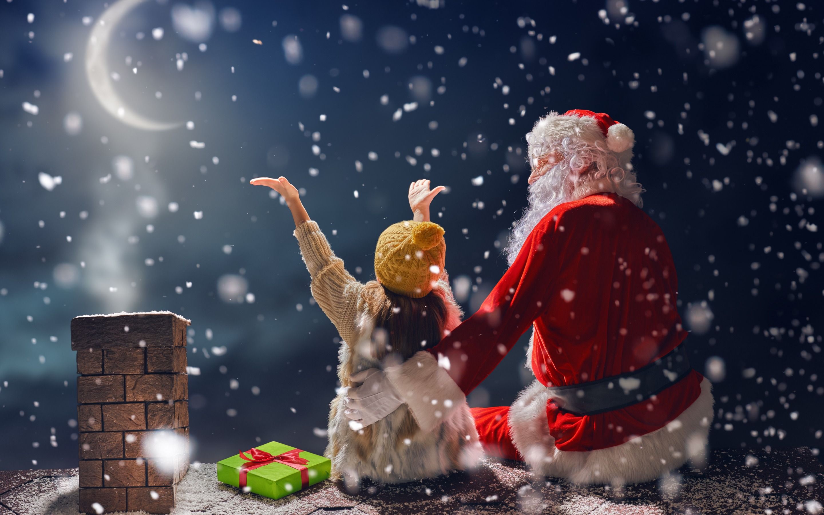Winter Christmas Santa Claus And Kid Wallpaper