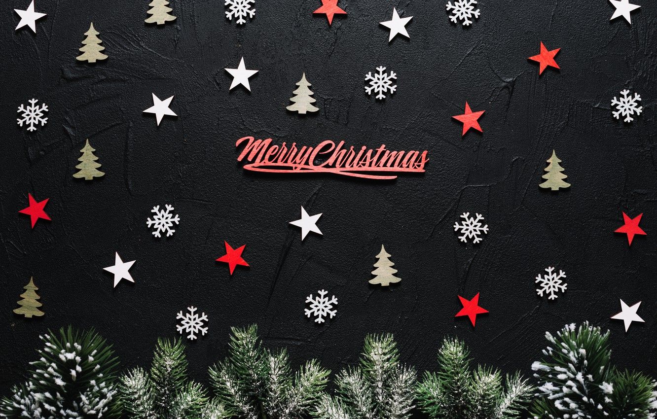 Wallpaper background, holiday, black, Stars, tree, stars, decor, Merry christmas image for desktop, section новый год