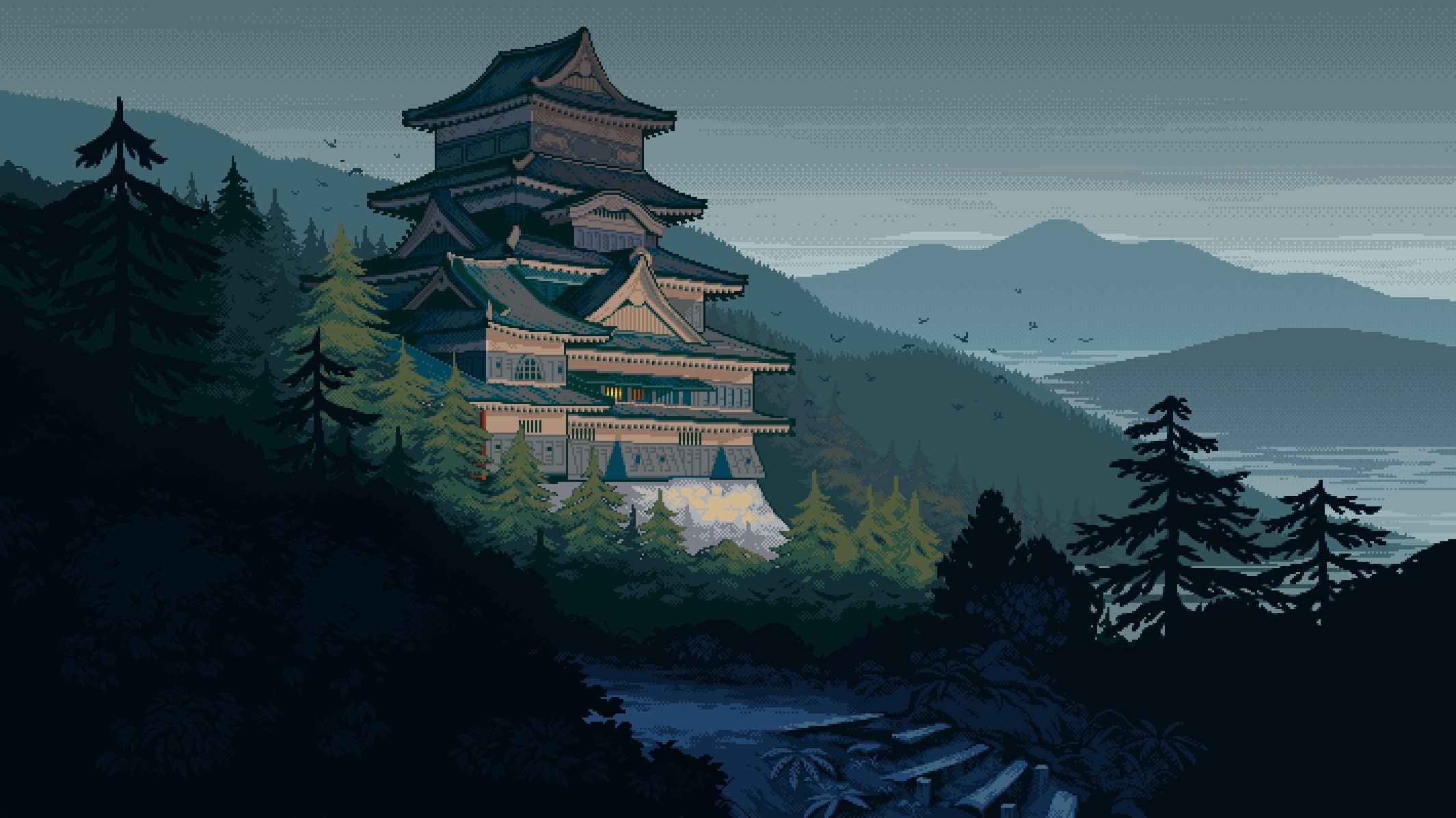 Japanese Castle Pixel Art Wallpaper, HD Artist 4K Wallpaper
