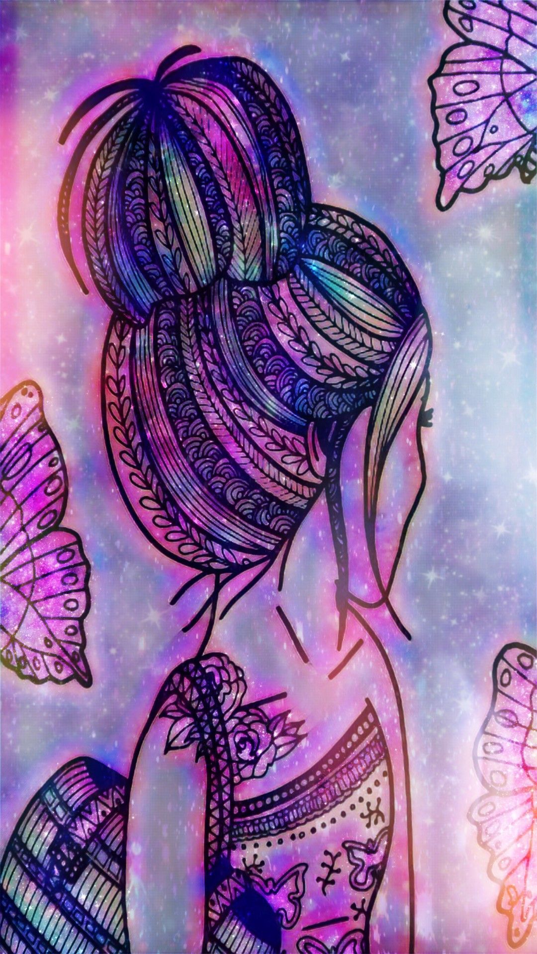 Butterfly Girl Galaxy, made by me #purple #sparkly #wallpaper #background #glitter #colorful #color #girl #galaxy #butterf. Background s, Wallpaper s, Wallpaper