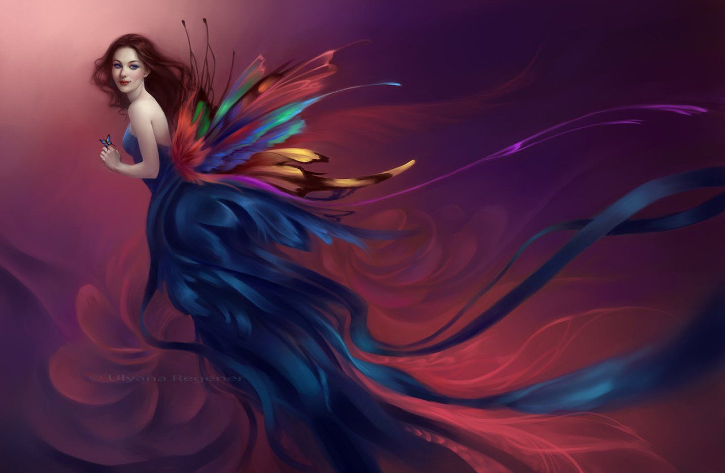 Girl painting fantasy wings color dress butterfly smile wallpaperx939
