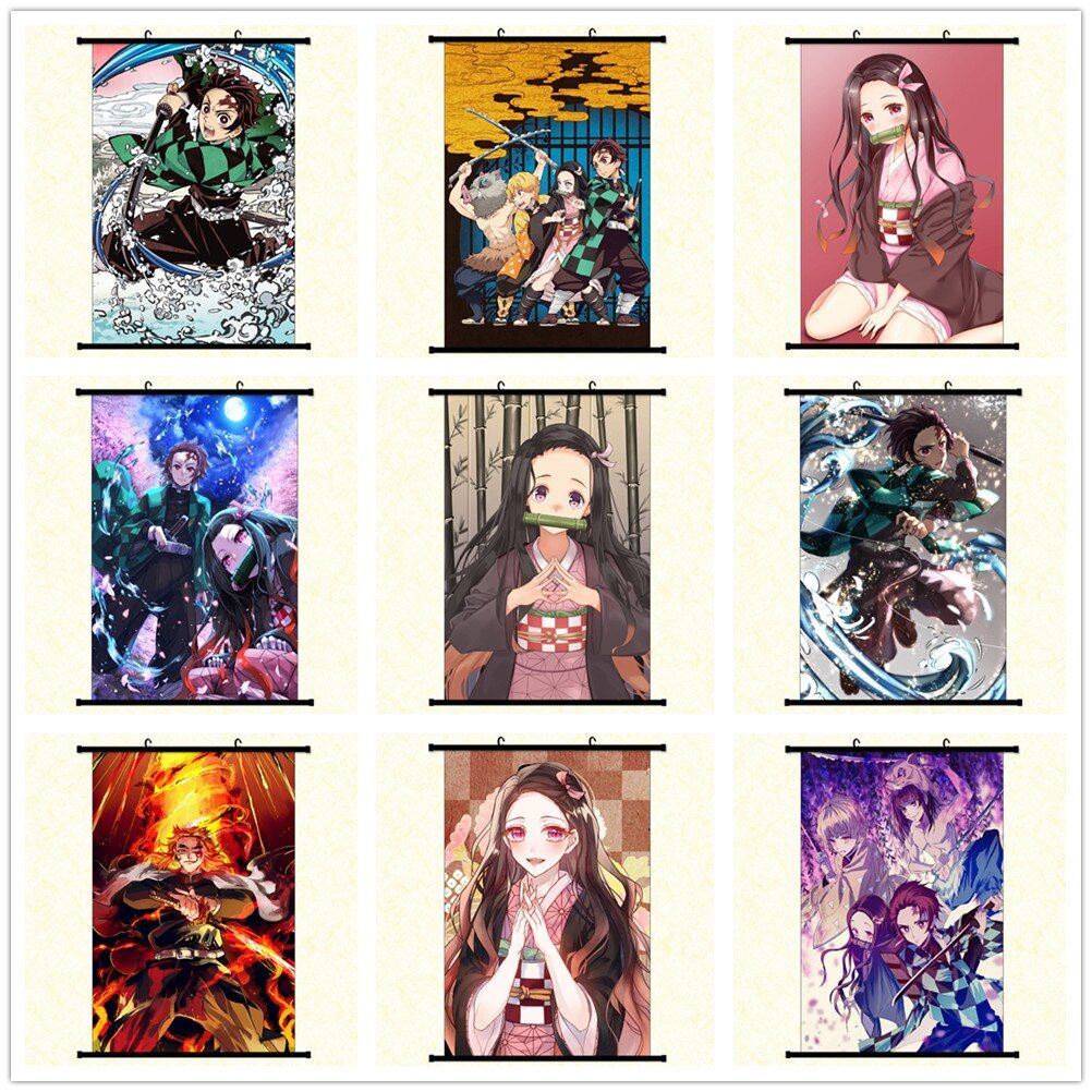 Anime Manga Demon Slayer: Kimetsu no Yaiba Two Wall Scroll Painting 40x60 Picture Wallpaper Stickers Poster 001. Painting & Calligraphy