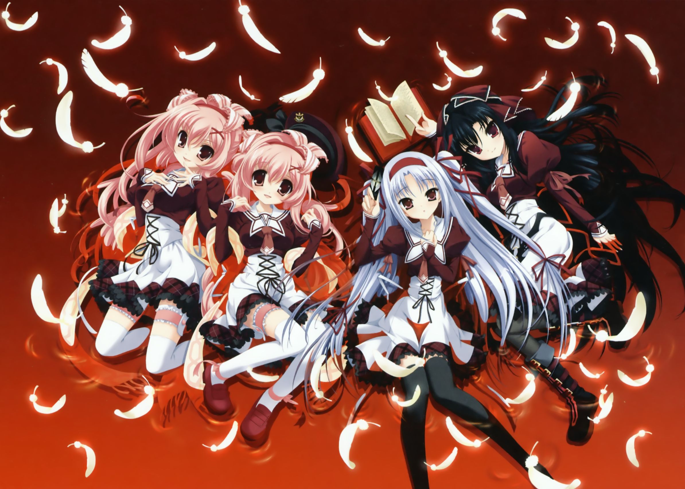 11 Eyes Azuma Shione Hagiwara Onsen Kuroshiba Kanae Long Hair Momono Shiori Red Eyes Thighhighs Youta Wallpaperx1705