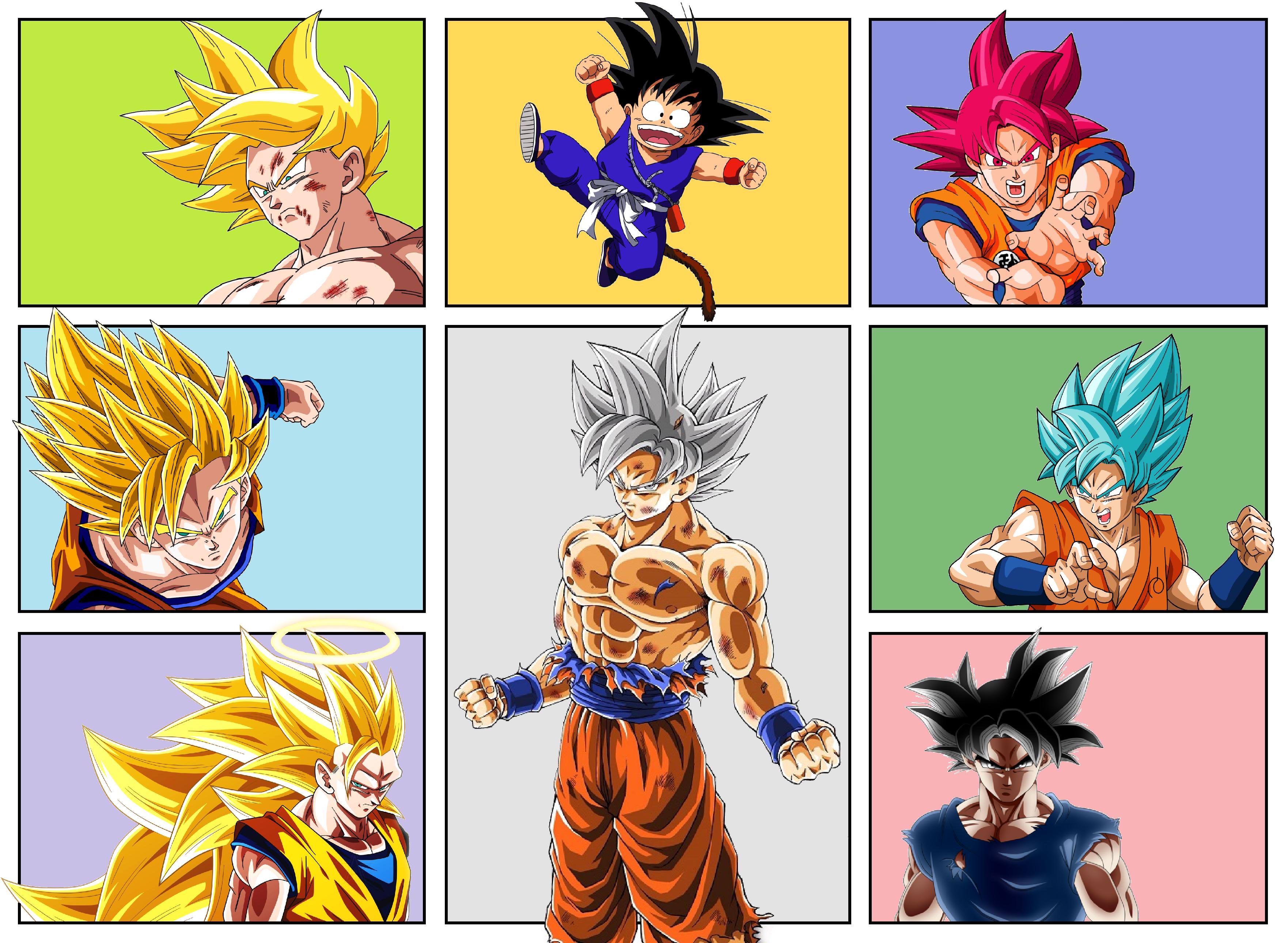 OC evolution of Son Goku (image sources in comments): dbz