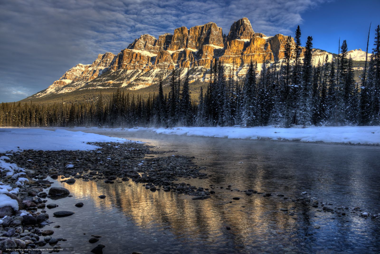 Download wallpaper Castle Mountain, Bow river, Banff National Park, Alberta free desktop wallpaper in the resolution 2048x1367