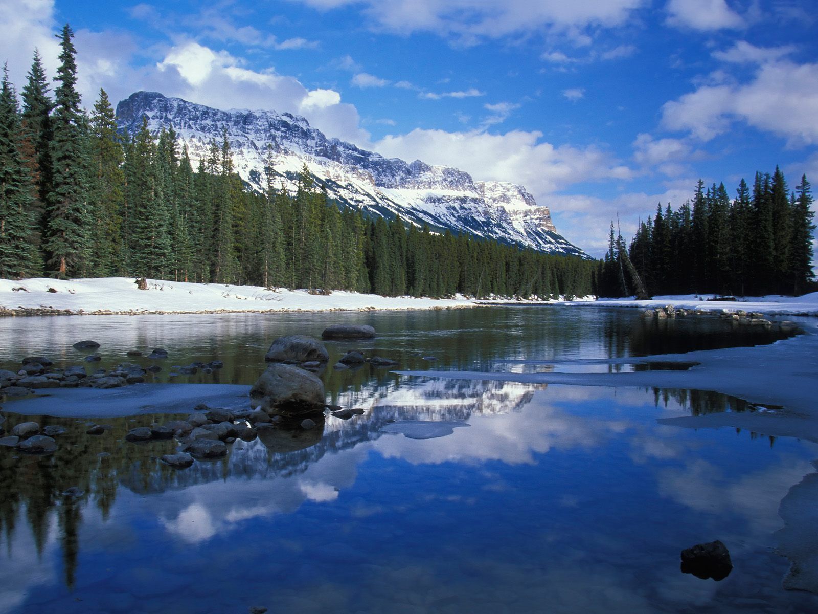 Bow River and Castle Mountain, Alberta, Canada. Beautiful mountains, Beautiful landscapes, Beautiful wallpaper background