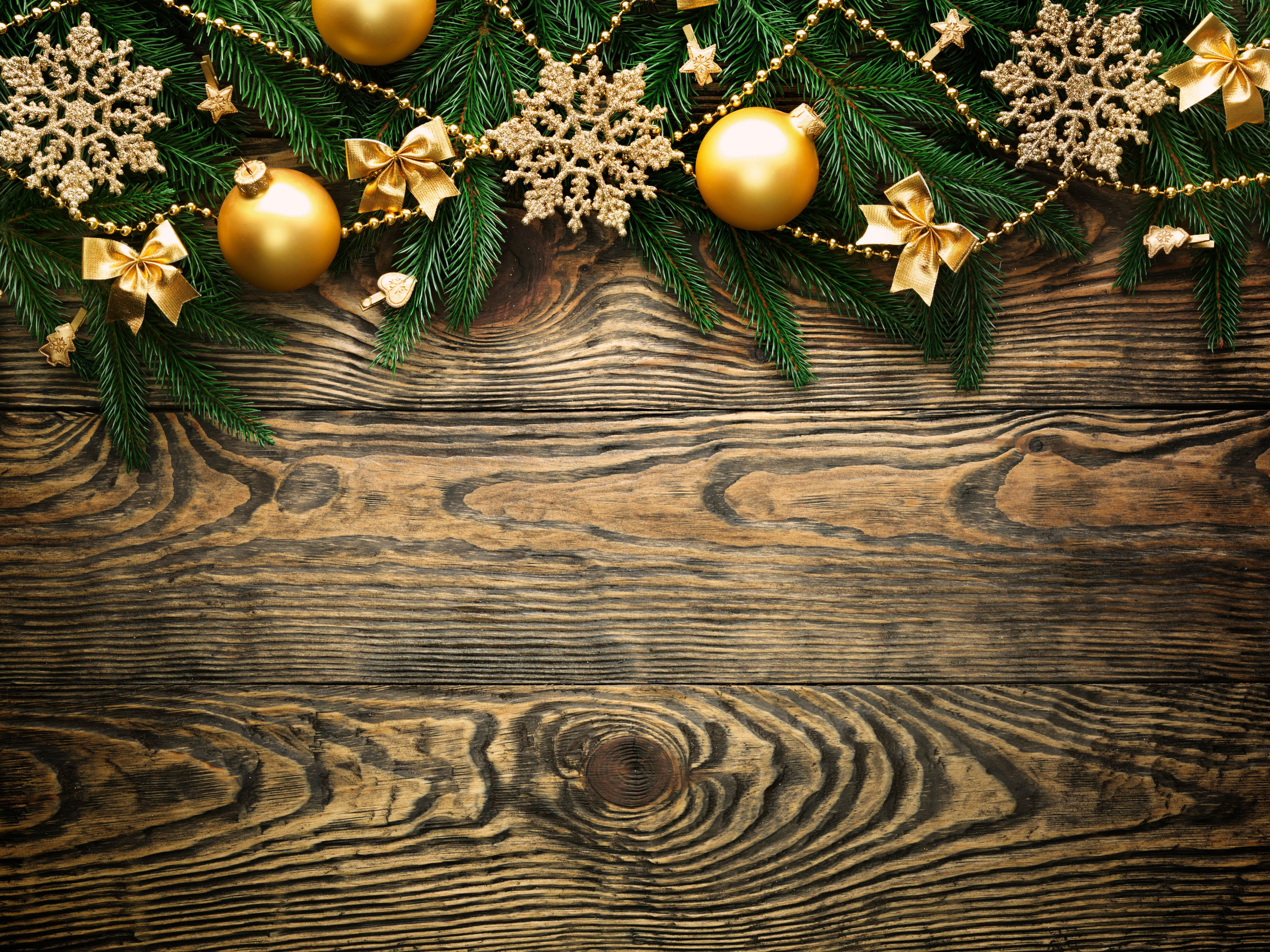 Wooden Christmas Background With Gold Ornaments Quality Image And Transparent PNG Free Clipart