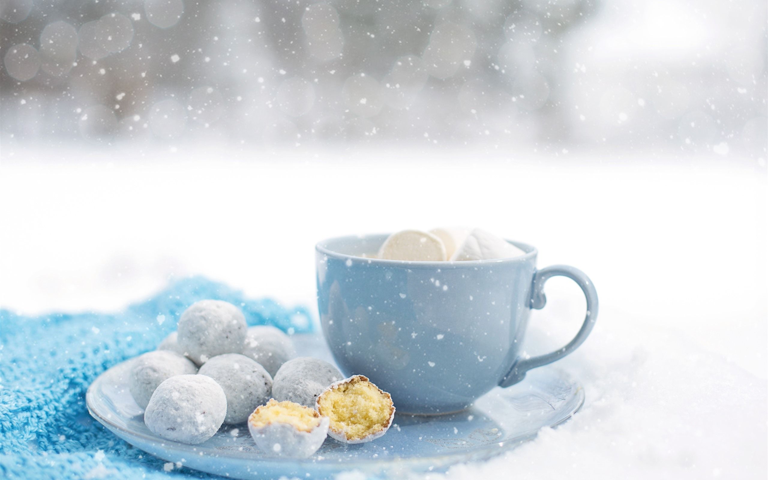 Wallpaper Winter, coffee, cake, snow 5120x2880 UHD 5K Picture, Image