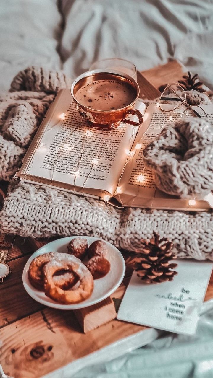 image about Coffee &' Books. See more about coffee, book and autumn. Fall wallpaper, Winter wallpaper, Christmas aesthetic