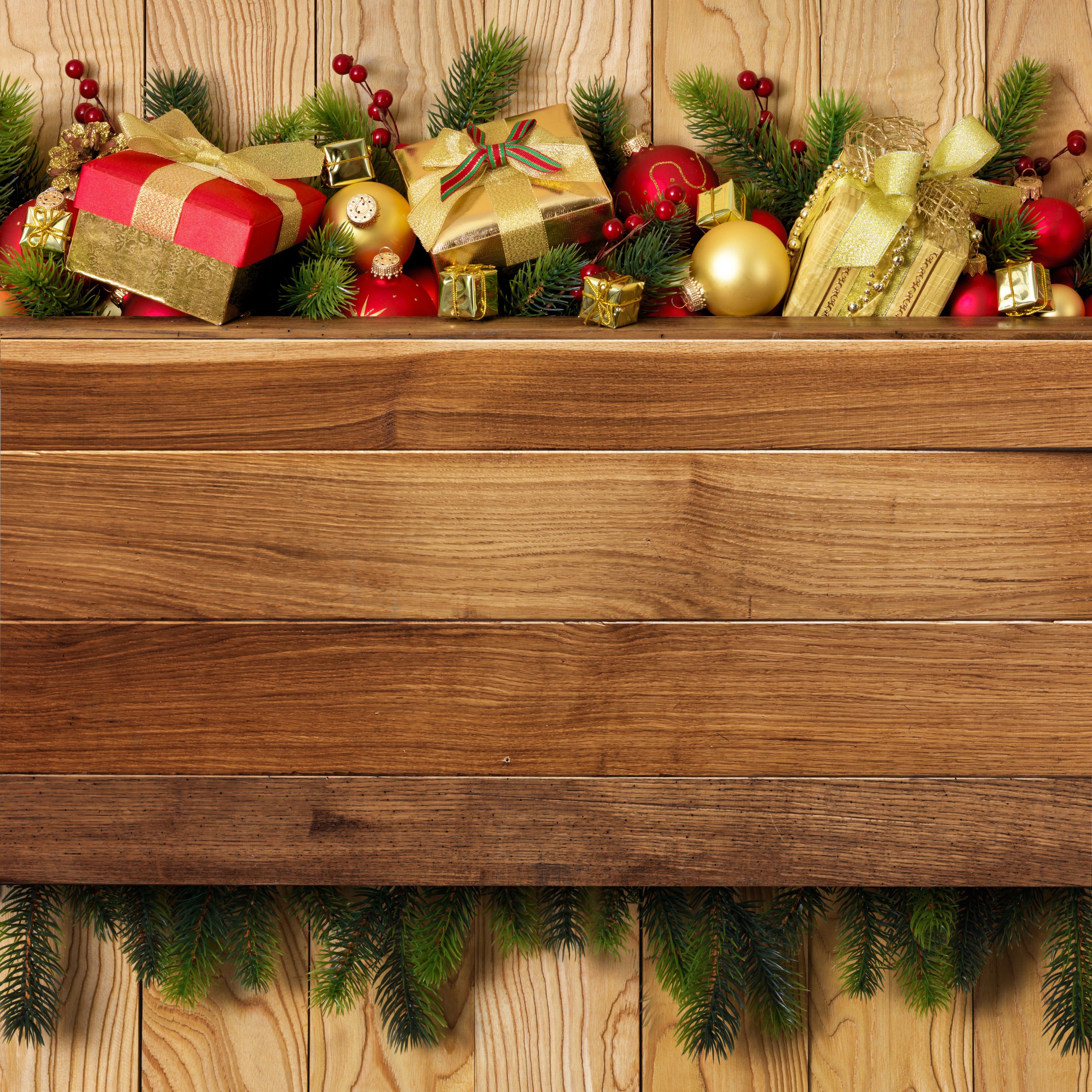 Christmas Wooden Background With Gifts And Decorations Quality Image And Transparent PNG Free Clipart