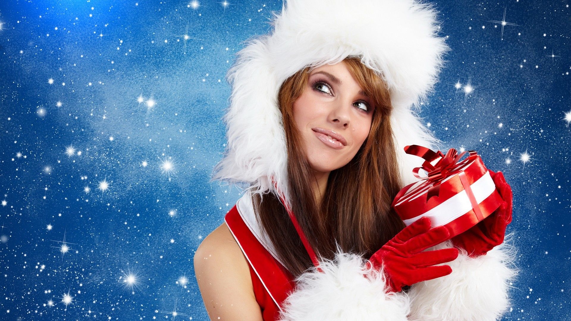 Girl with Christmas gift Desktop wallpaper 1280x800