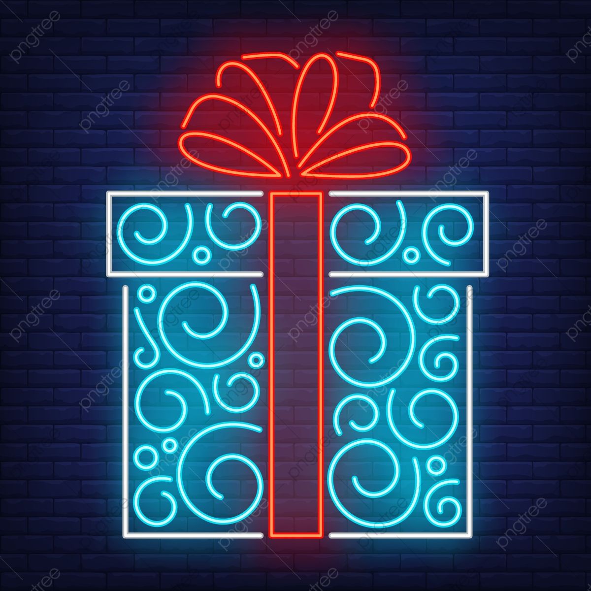A Neon Gift Of Christmas With Blue Wall, Neon Gift, Christmas Gift, Christmas 2020 PNG and Vector with Transparent Background for Free Download