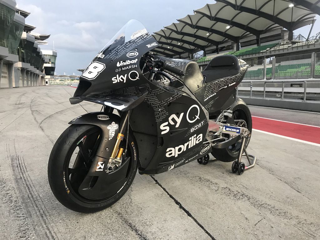 Aprilia showcases special test livery on 2020 MotoGP bike