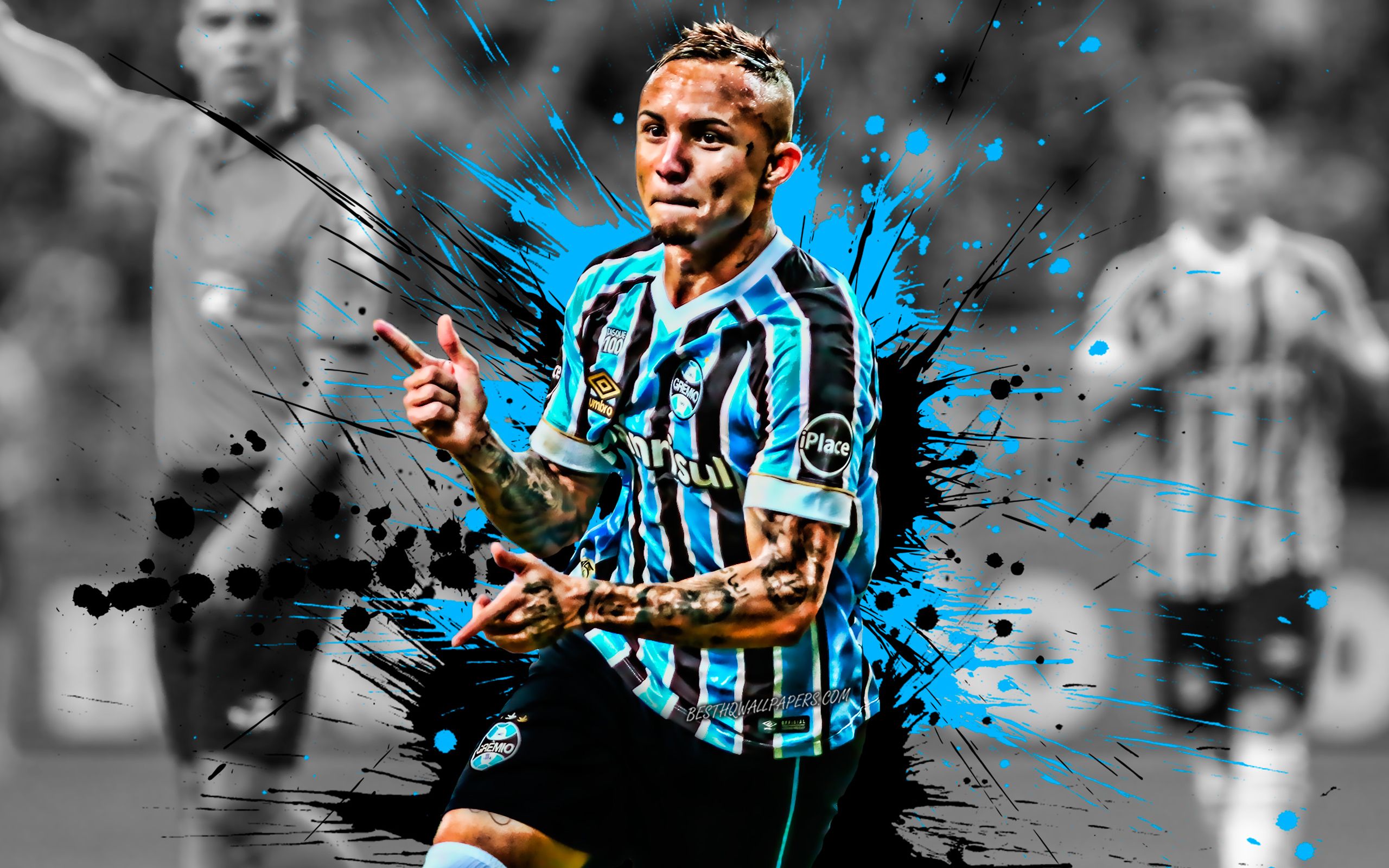 Download wallpaper Everton, Gremio, Brazilian soccer player, striker, goal, joy, portrait, famous football players, Serie A, Brazil, Everton Sousa Soares for desktop with resolution 2560x1600. High Quality HD picture wallpaper