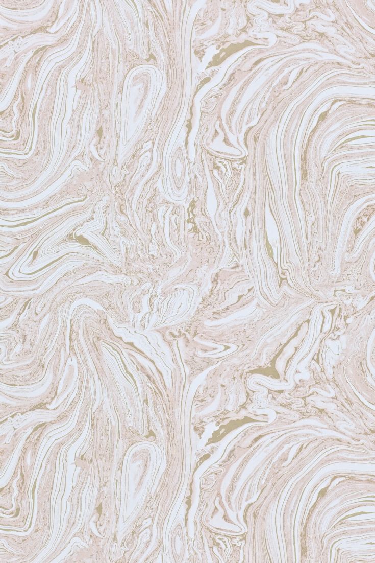 A stunning swirling marble effect wallpaper design shown in the rose quartz with gold highlights. Harlequin wallpaper, Smoke wallpaper, Fabric wallpaper