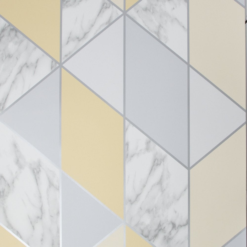 Sublime Marble Geo Yellow Stripe Geometric Marble Effect Wallpaper 108296