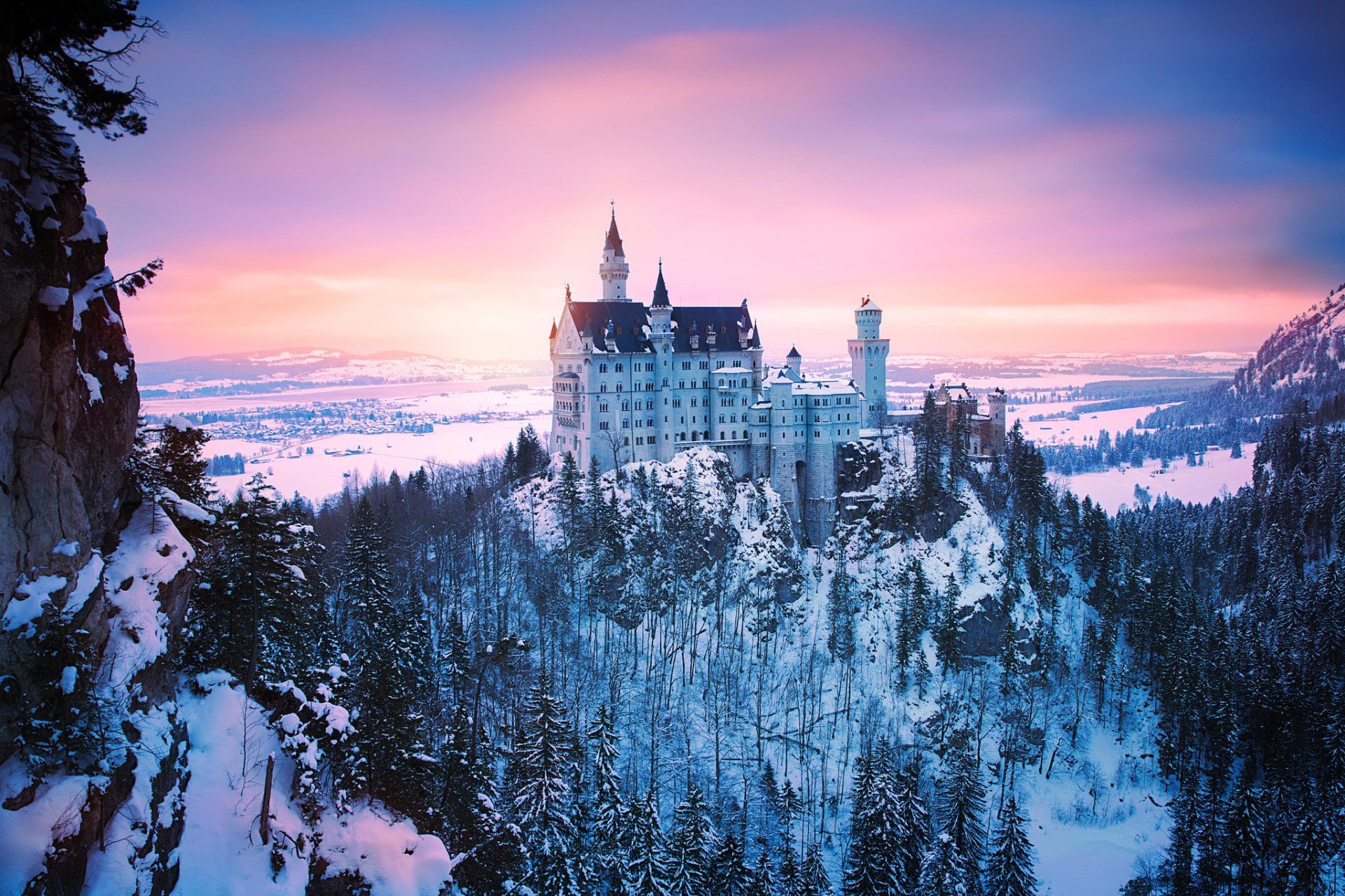 Neuschwanstein Castle Bavaria Germany Winter Sunset Forest Wallpaper. Neuschwanstein castle, Castle bavaria, Travel photography europe