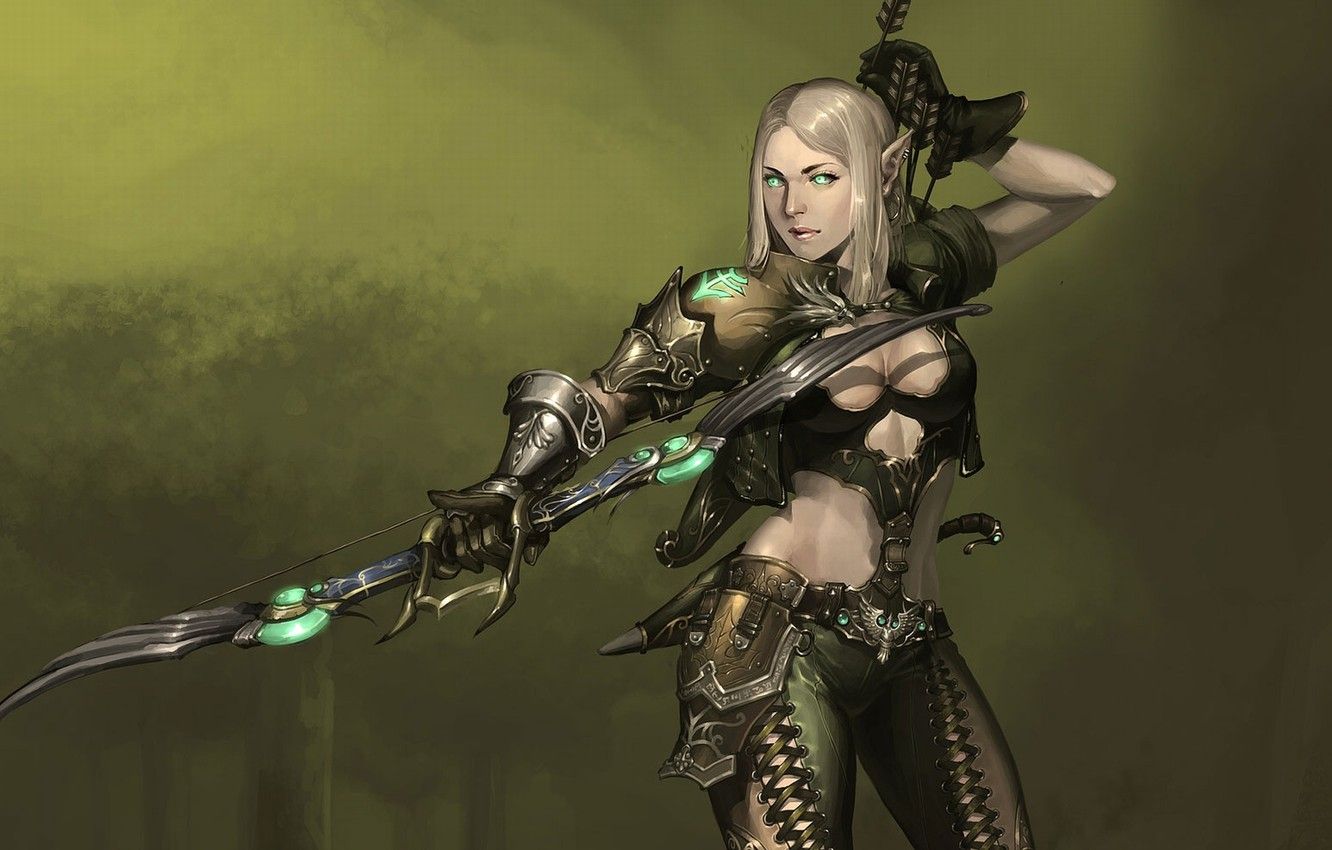 Wallpaper girl, bow, art, elf, Fantasy, archer image for desktop, section фантастика