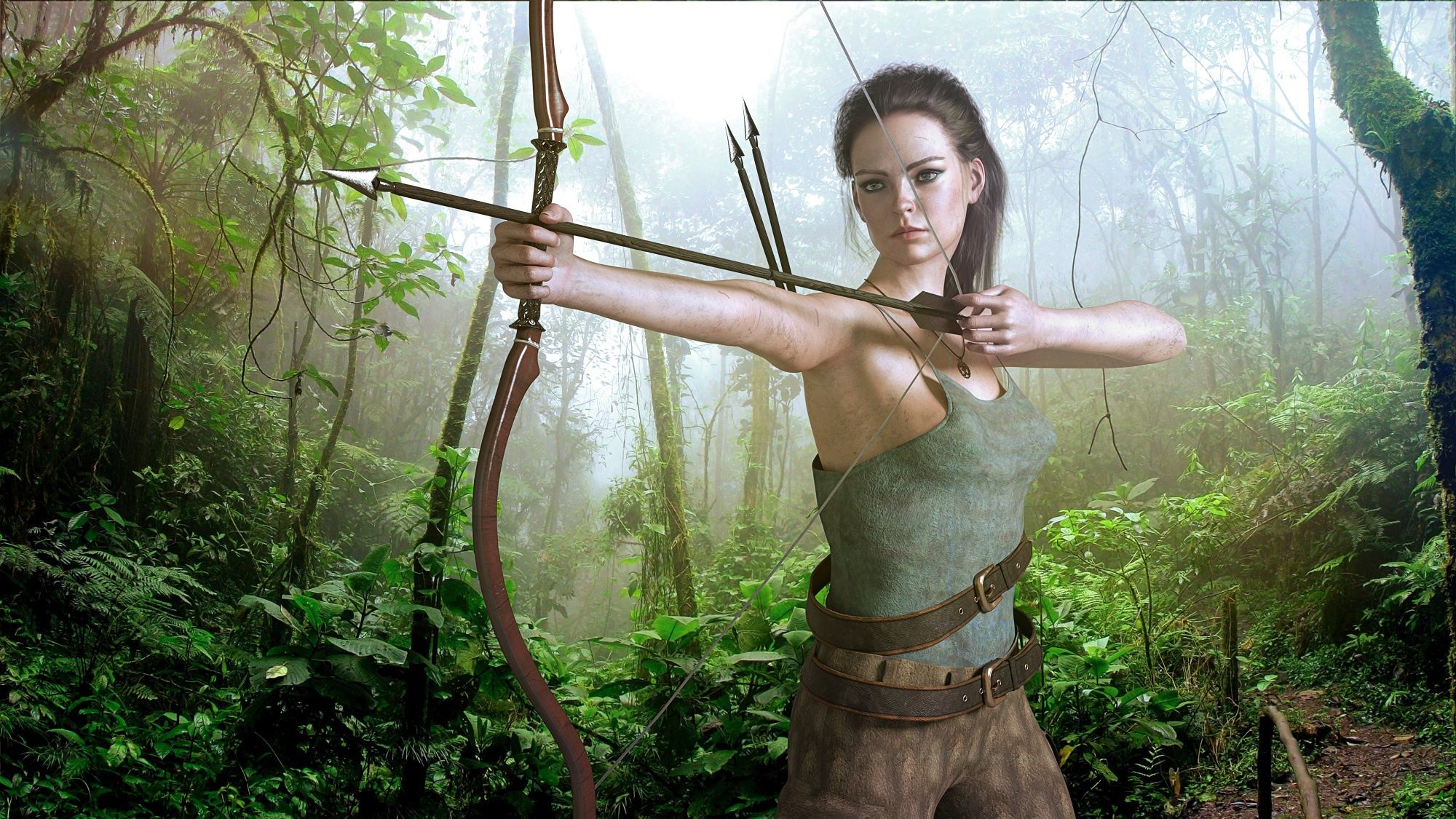 Fantasy Art Women Archer Fantasy Girl Tomb Raider Lara Croft Girl With Weapon Wallpaper:2000x1125