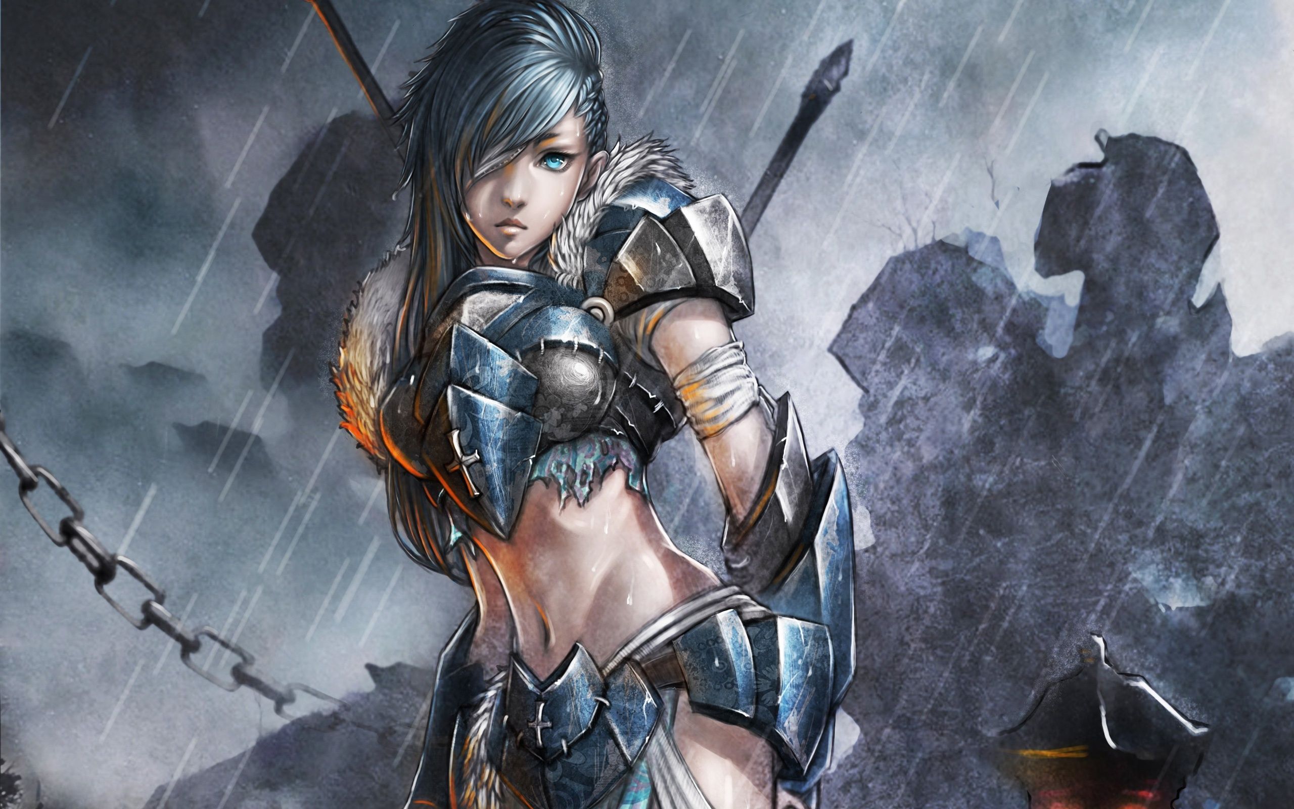 Wallpaper Blue eyes fantasy girl warrior 2560x1600 HD Picture, Image