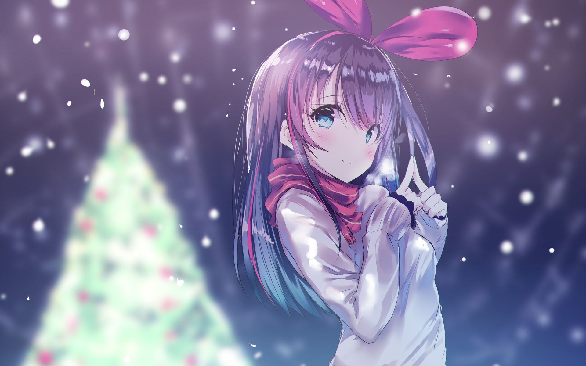 Download wallpaper Kizuna Ai, winter, xmas tree, anime characters, videobloger for desktop with resolution 1920x1200. High Quality HD picture wallpaper